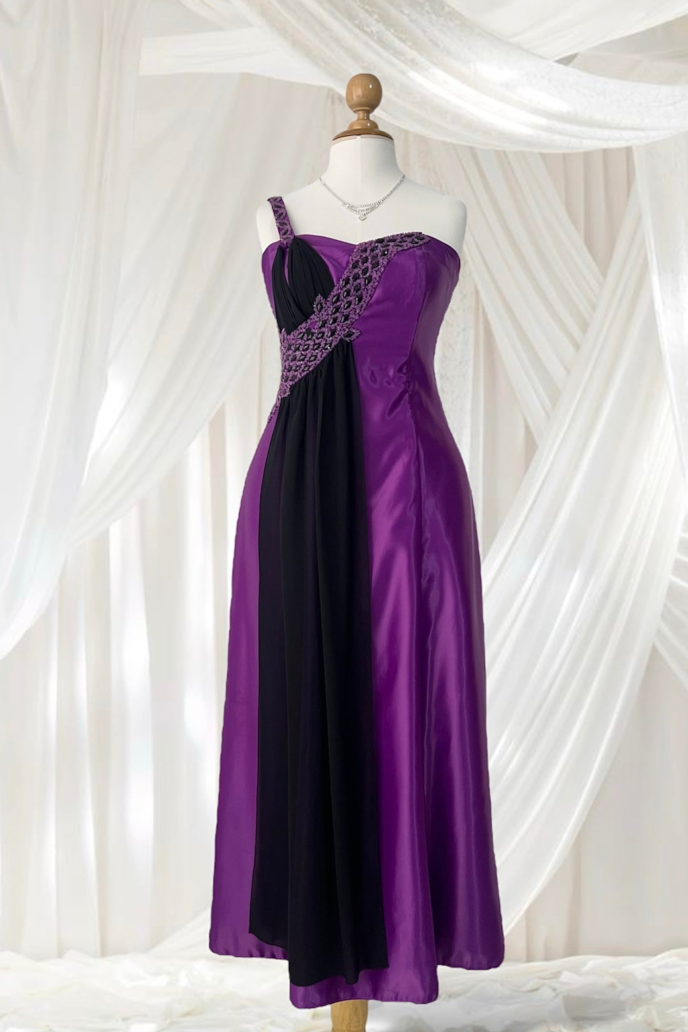 Asymmetrical corset gown dress with exquisite hand embroidery beads and rhinestones