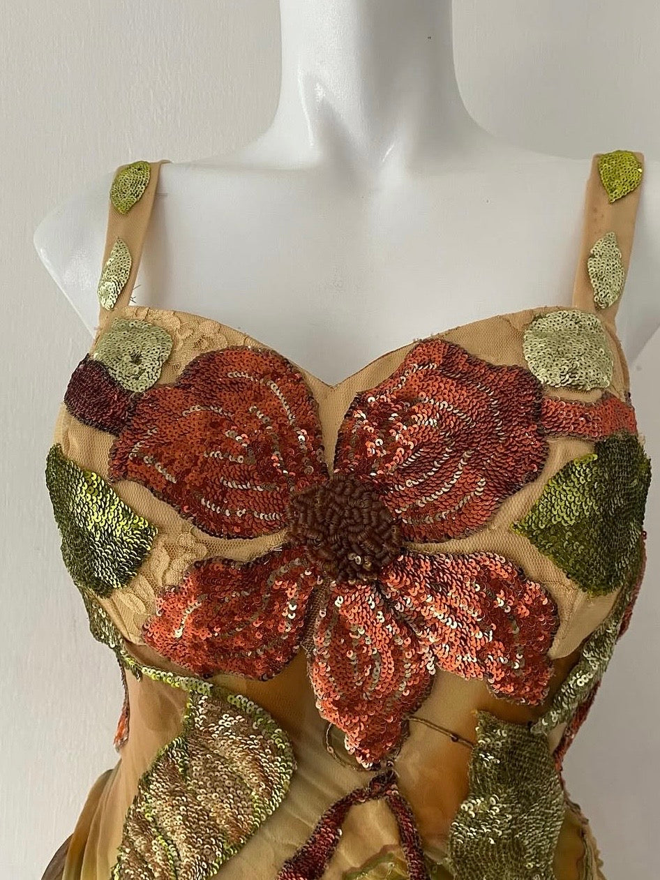 Vintage Bicici silk dress with fairy embroidery- size S