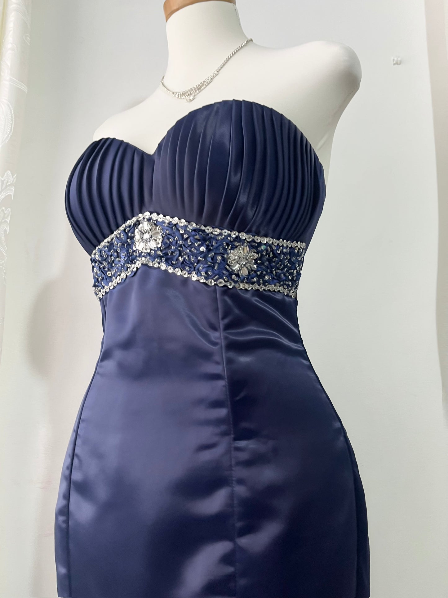 Dark blue mermaid corset dress with rhinestones and embellishments-size S