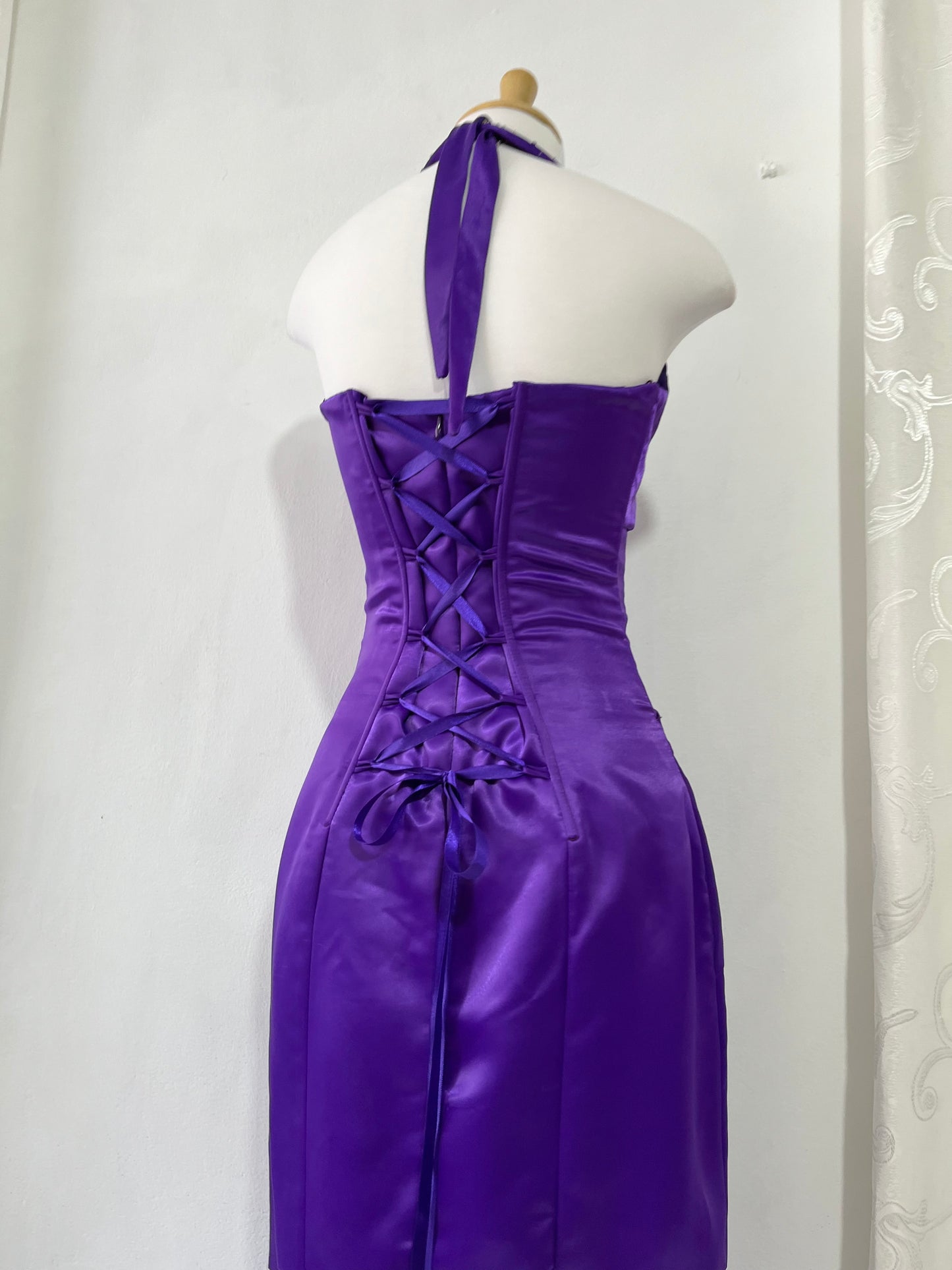 Royal purple corset gown with sequins and bead embellishments-size S