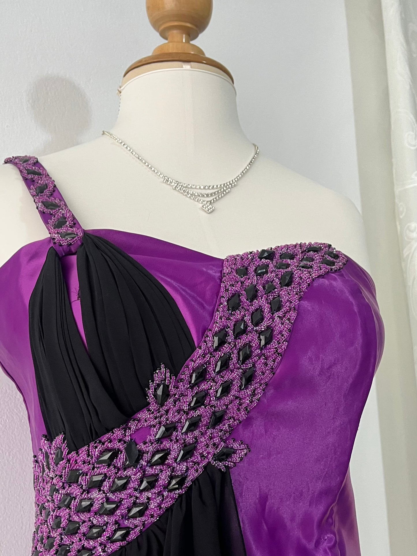 Asymmetrical corset gown dress with exquisite hand embroidery beads and rhinestones
