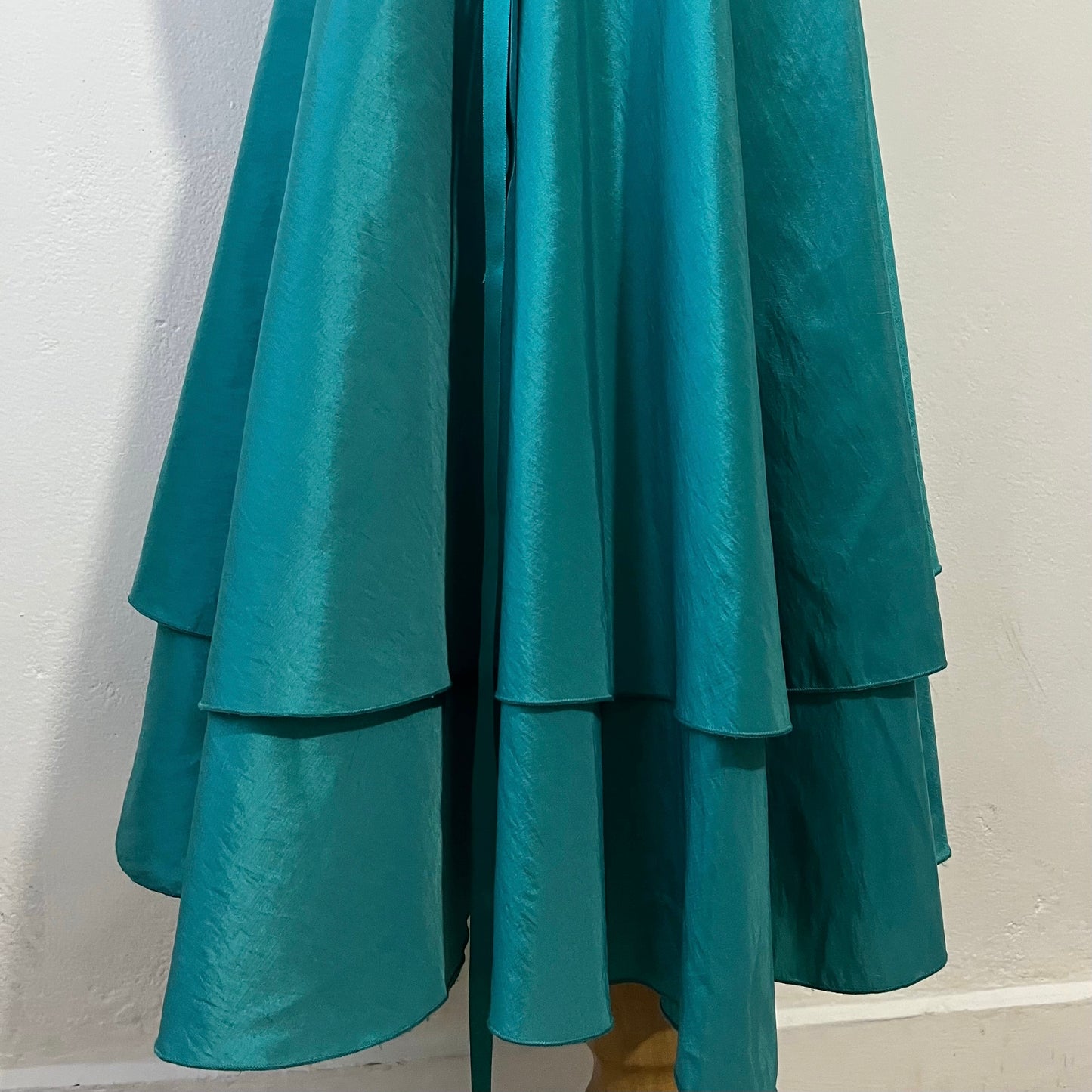 Teal mermaid style corset dress with hand embroidered rhinestones and beads-size S