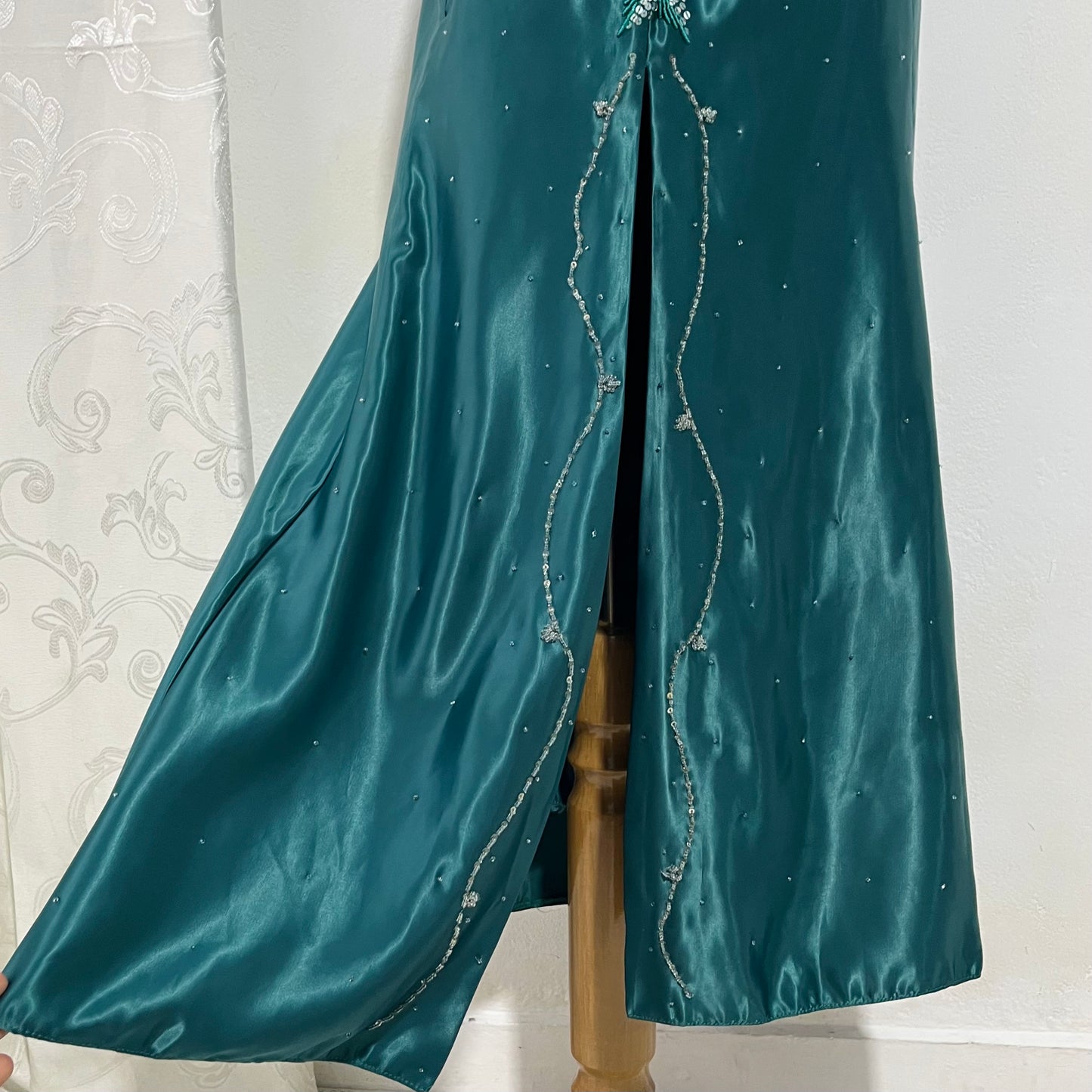 Emerald green corset dress with sequins and rhinestones- size M