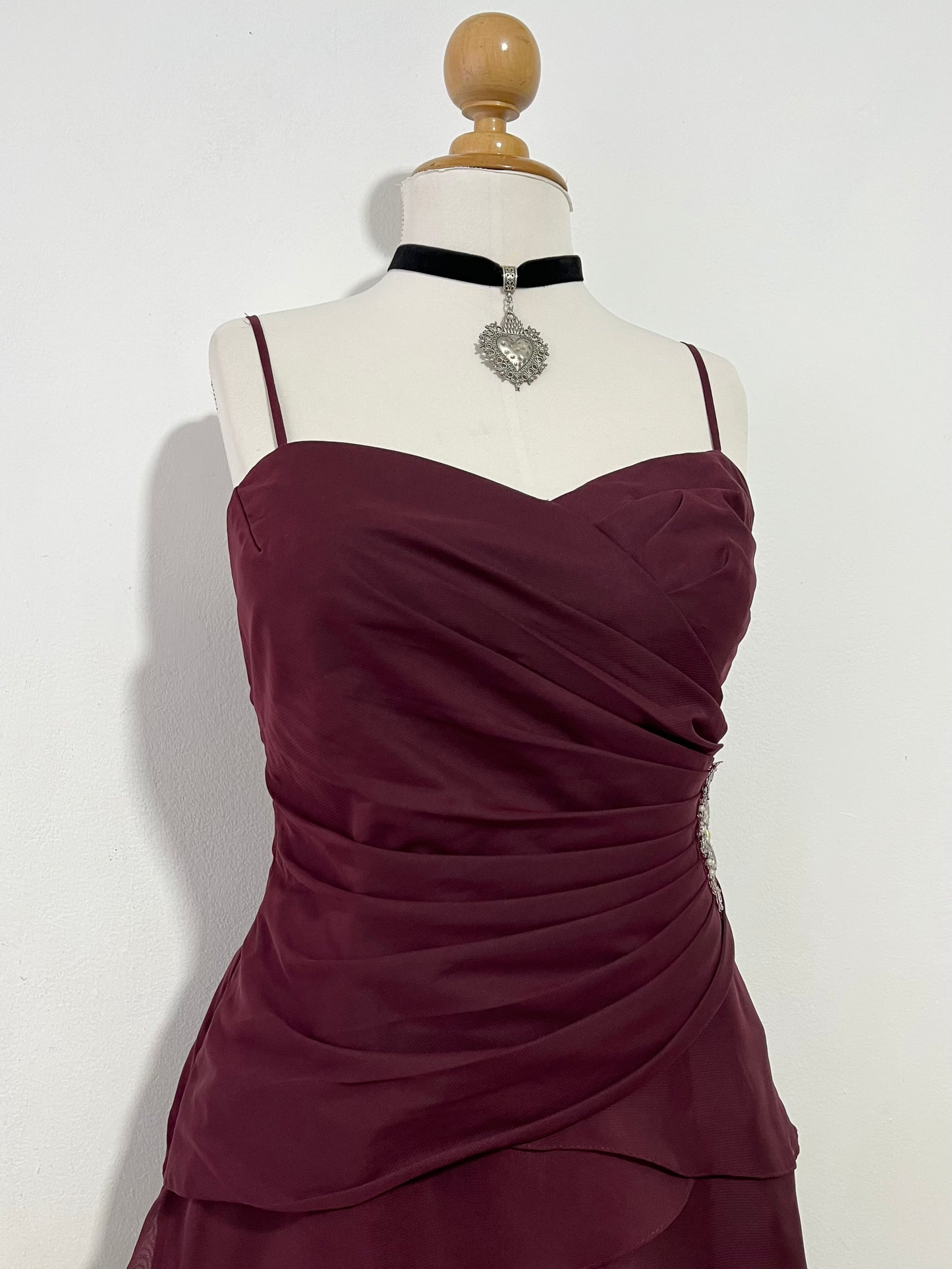 Burgundy layered dress with rhinestones- size M/L