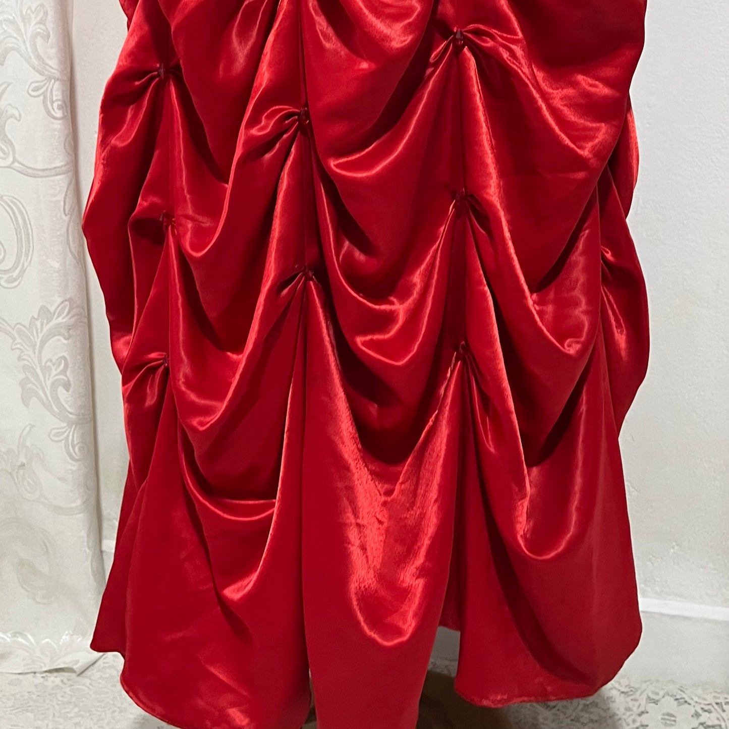 Red strapless corset evening gown with sequins and hand-sewn rhinestones- size M/L