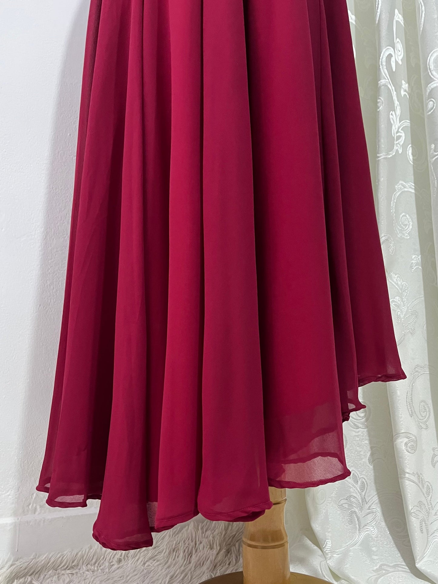 Burgundy dress with exquisite rhinestones and hand-decorated embellishments- size S