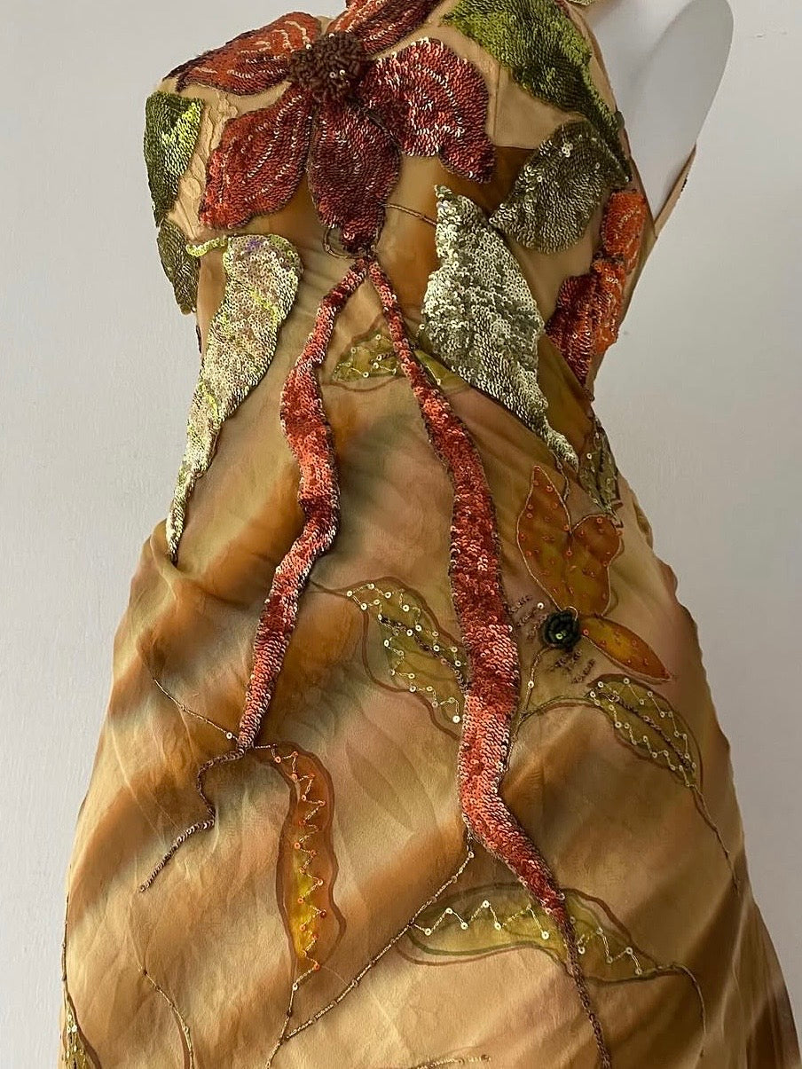 Vintage Bicici silk dress with fairy embroidery- size S