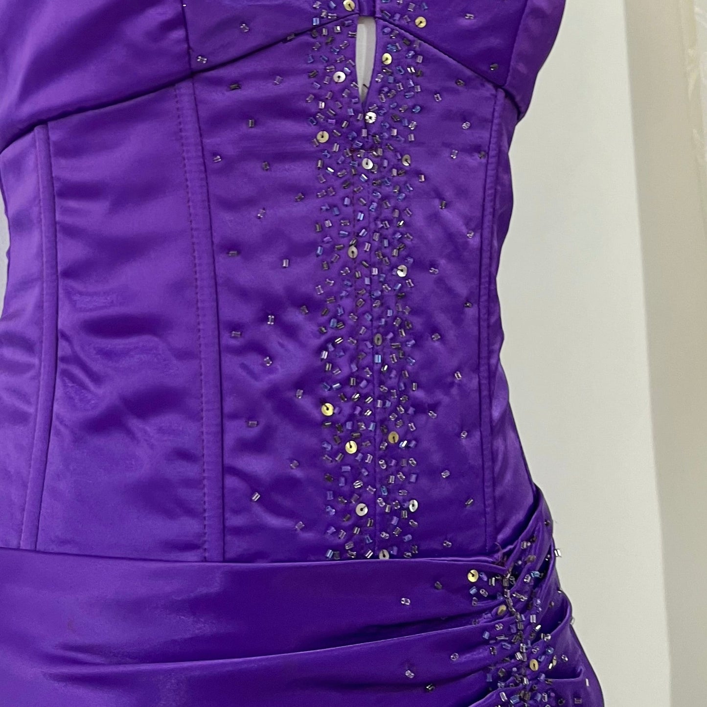 Royal purple corset gown with sequins and bead embellishments-size S