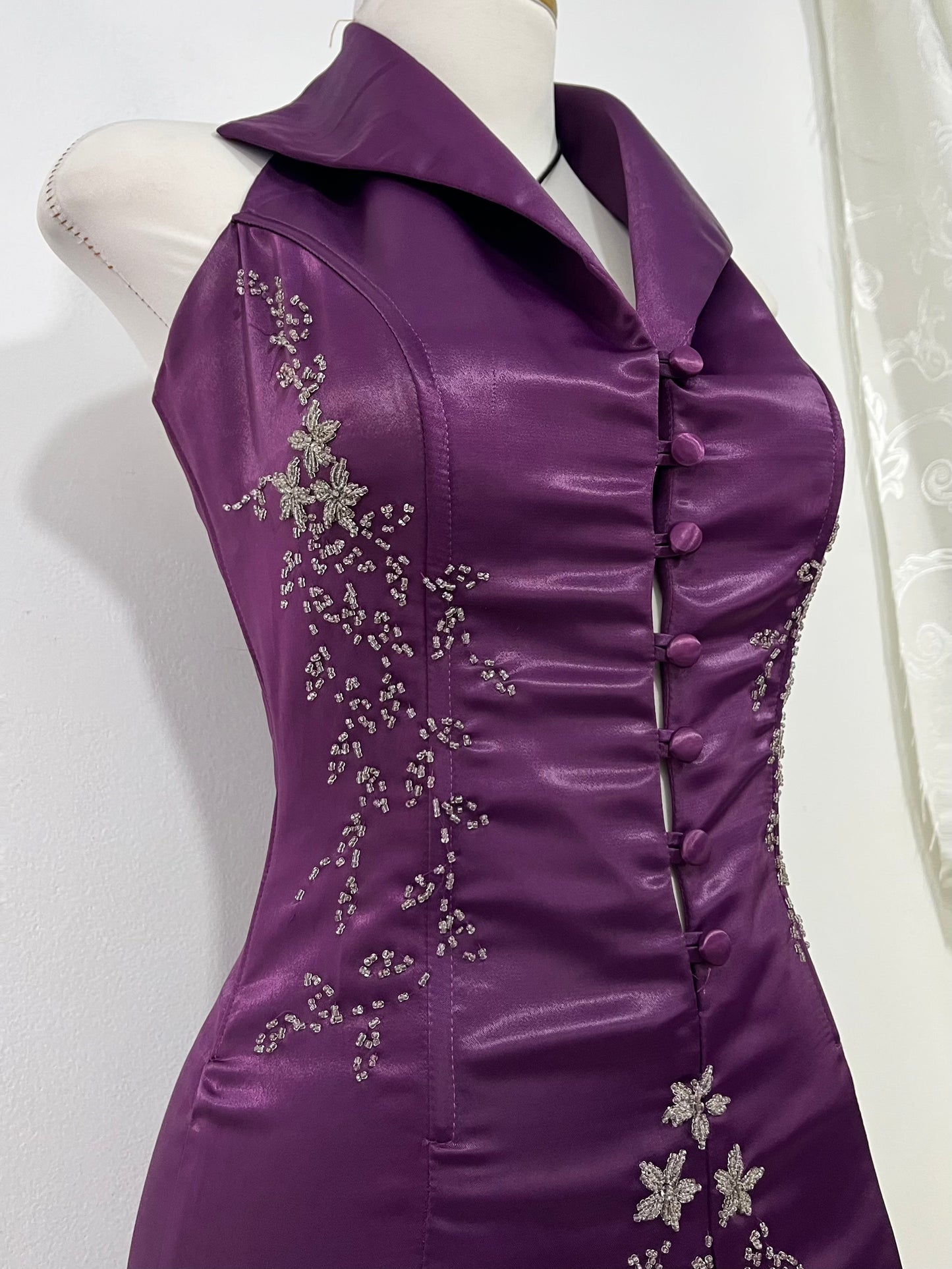 Purple corset dress hand-embroidered with fine embellishments- size S