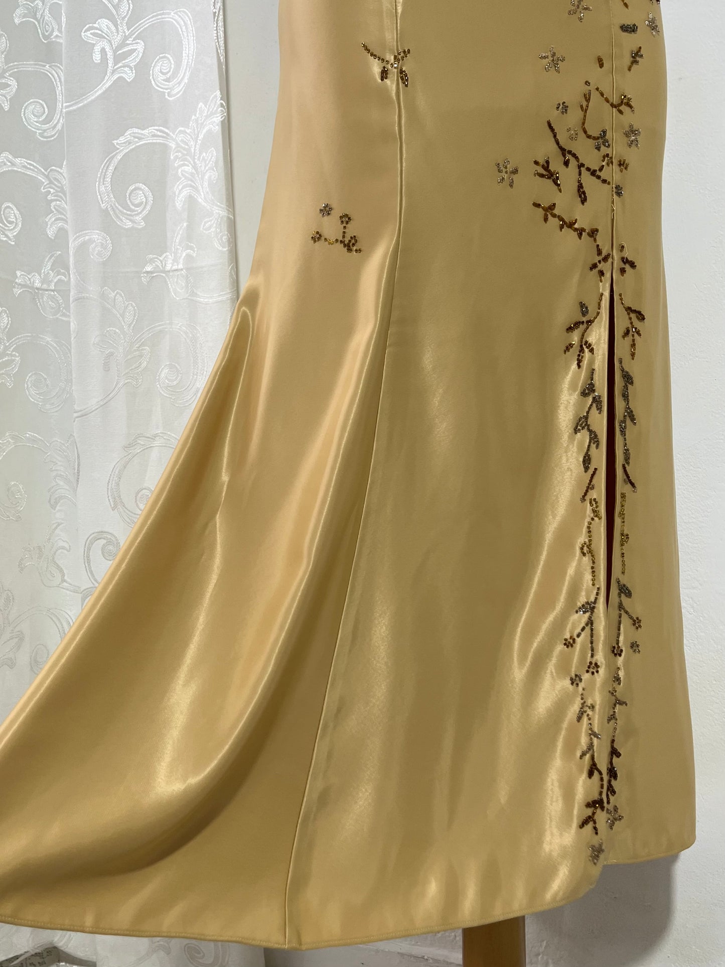 Champagne satin beaded set, 2 pieces, Corset & Maxiskirt - size M/L