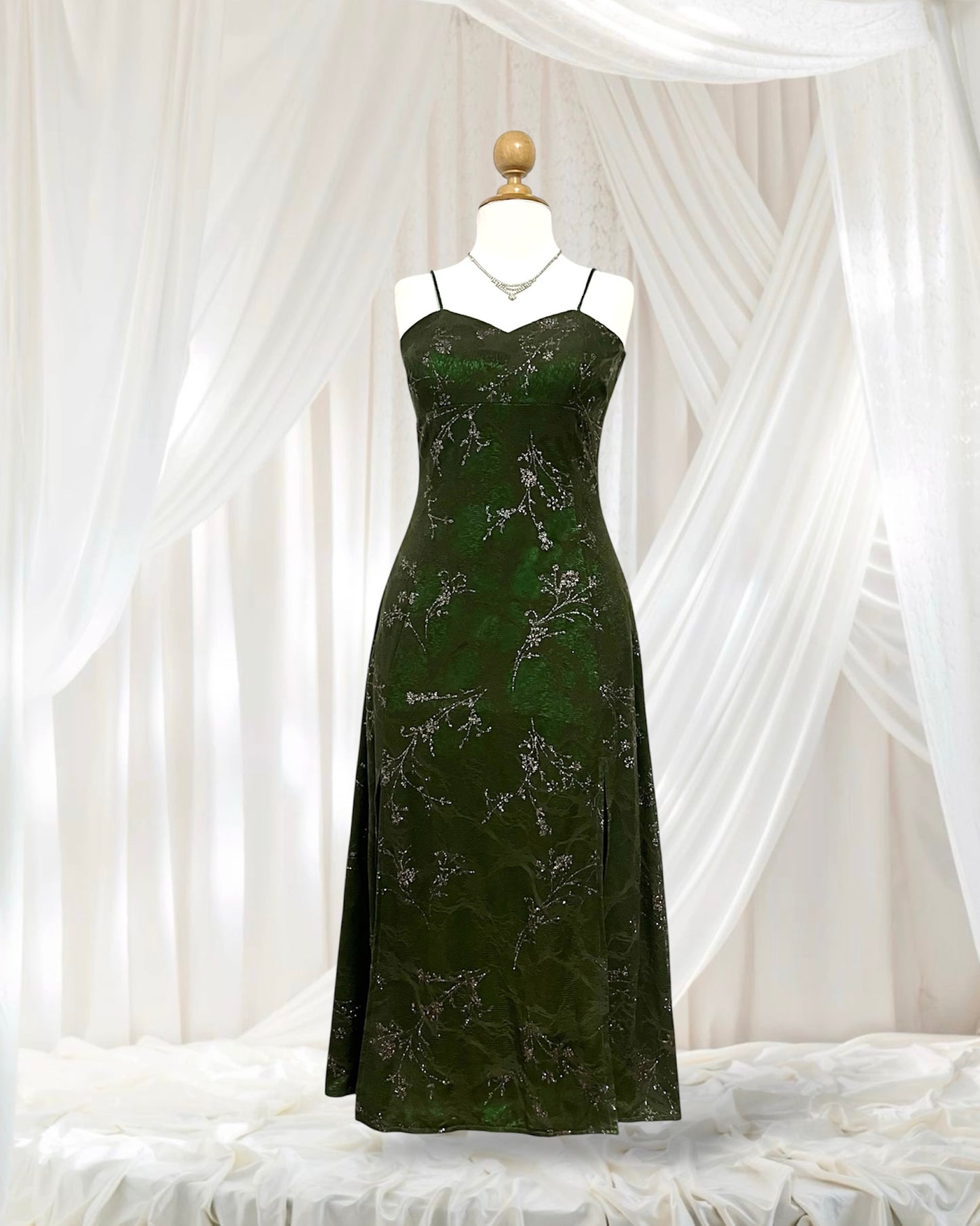Vintage Y2K green dress with gray ang silver mesh - Size M