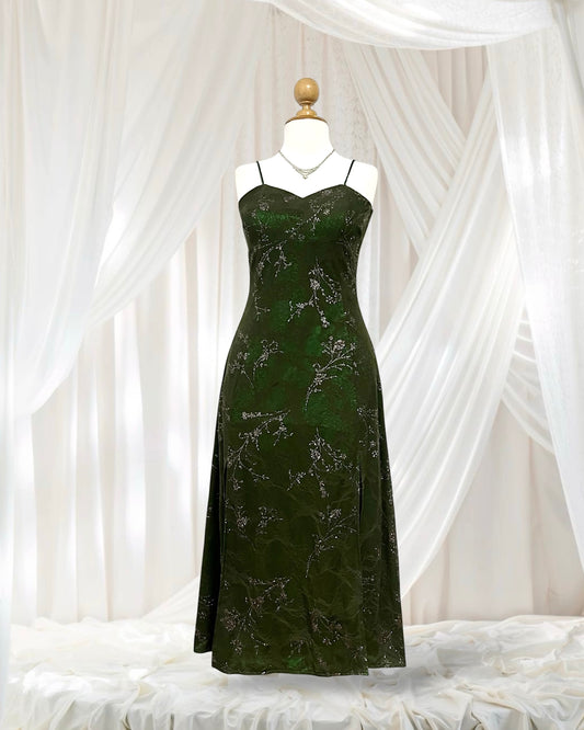 Vintage Y2K green dress with gray ang silver mesh - Size M