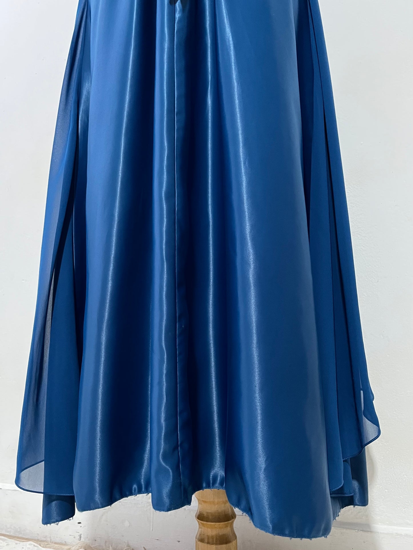 Navy blue corset dress in satin and tulle with rhinestone embroidery- size L/XL