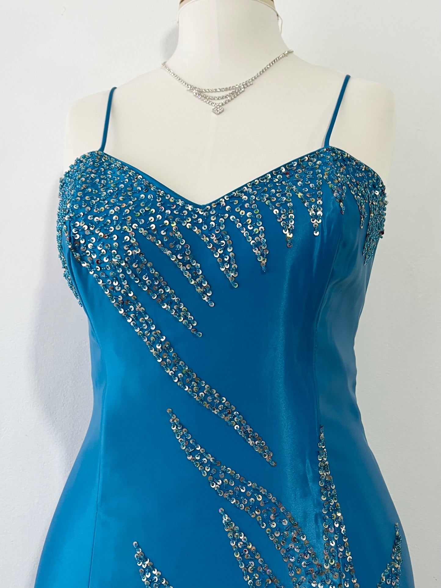 Capri blue corset dress with hand-embroidered embellishments-size L