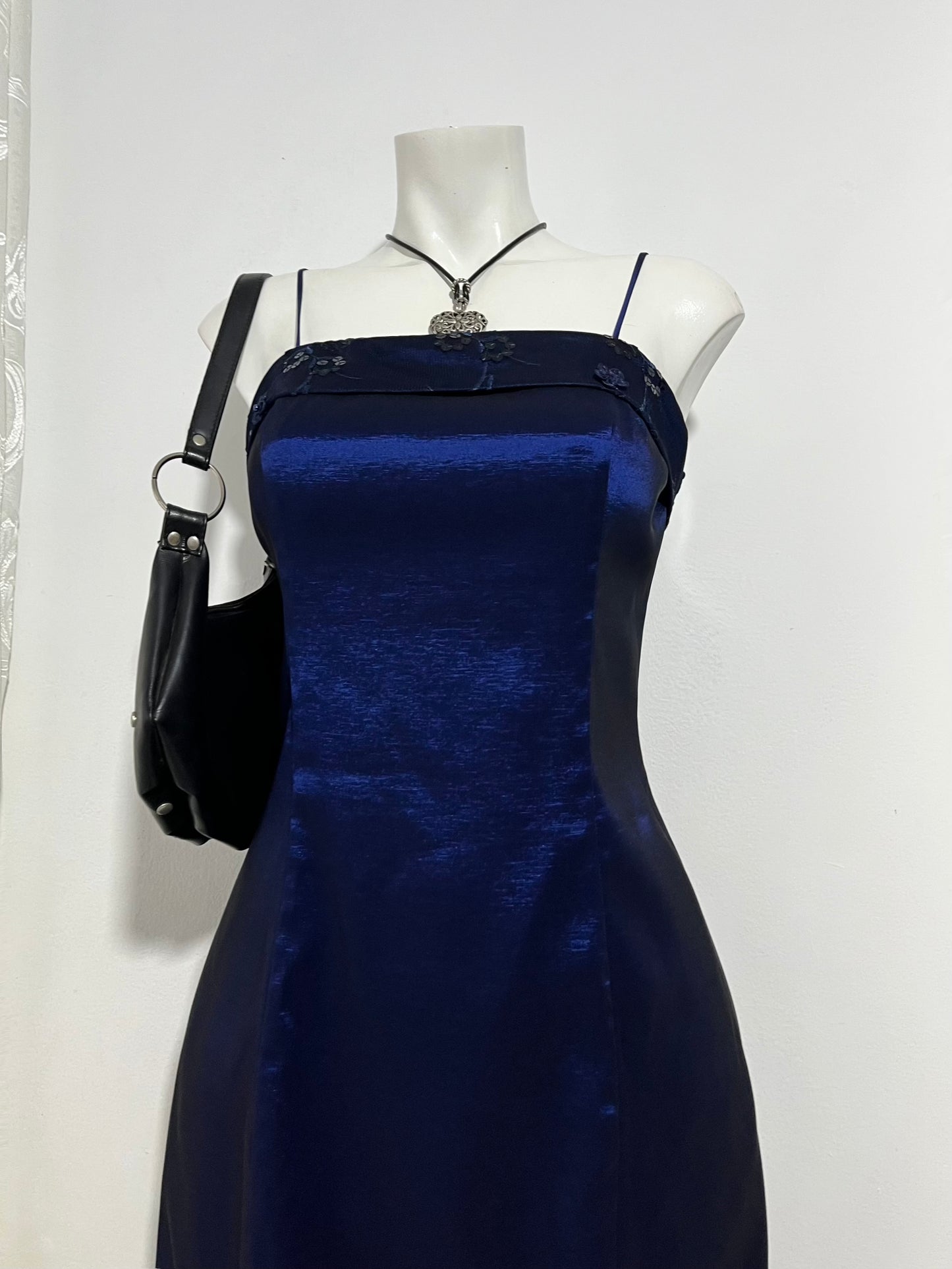 Iridescent blue dress with sequins and embroidered embellishments- size M/L