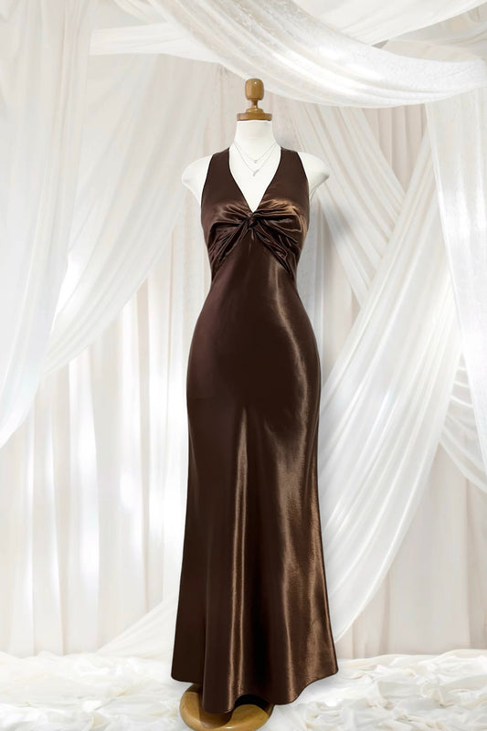 Chocolate brown satin dress- size S