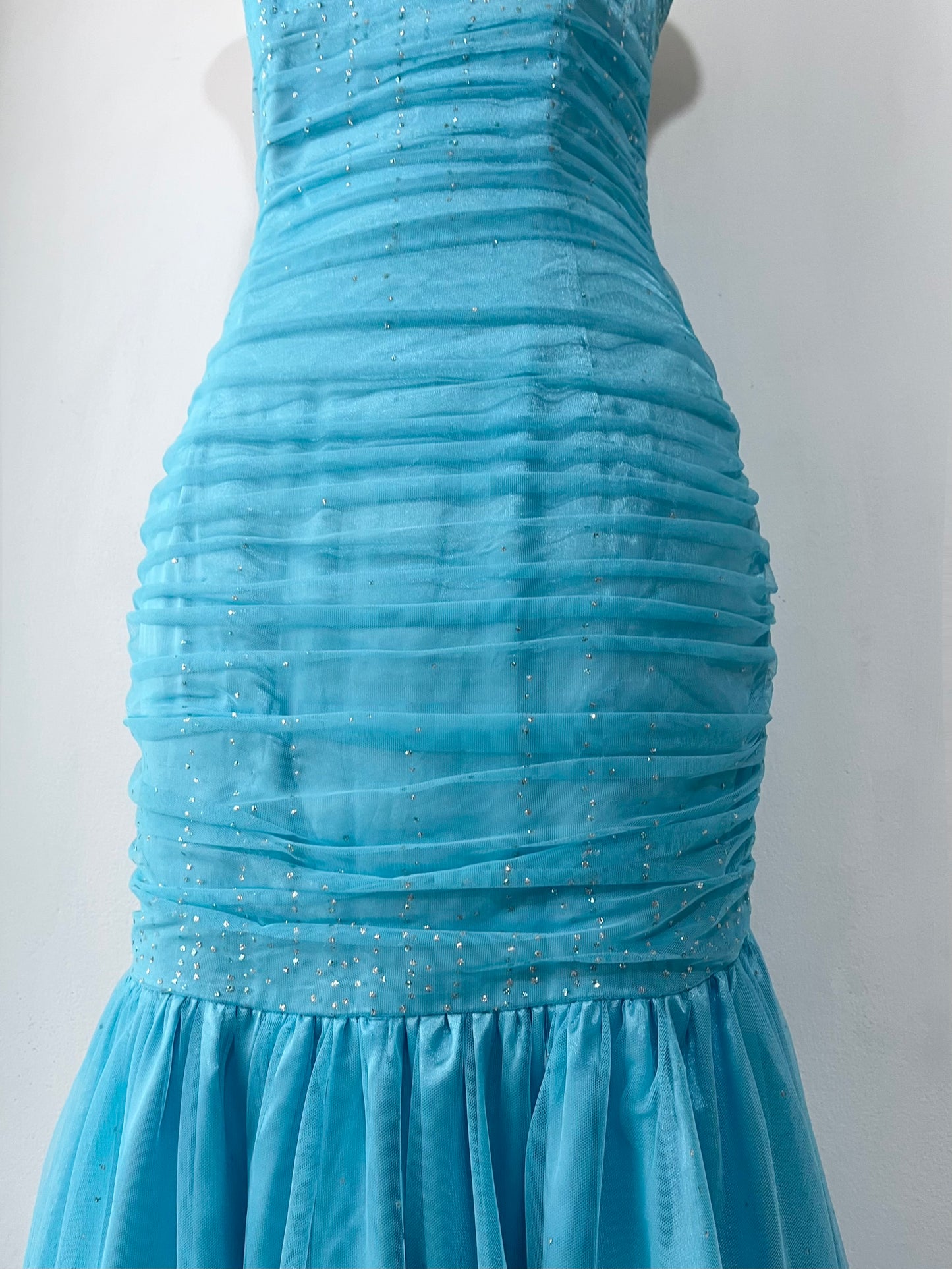 Light blue mermaid-style corset dress with silver sparkles-size S
