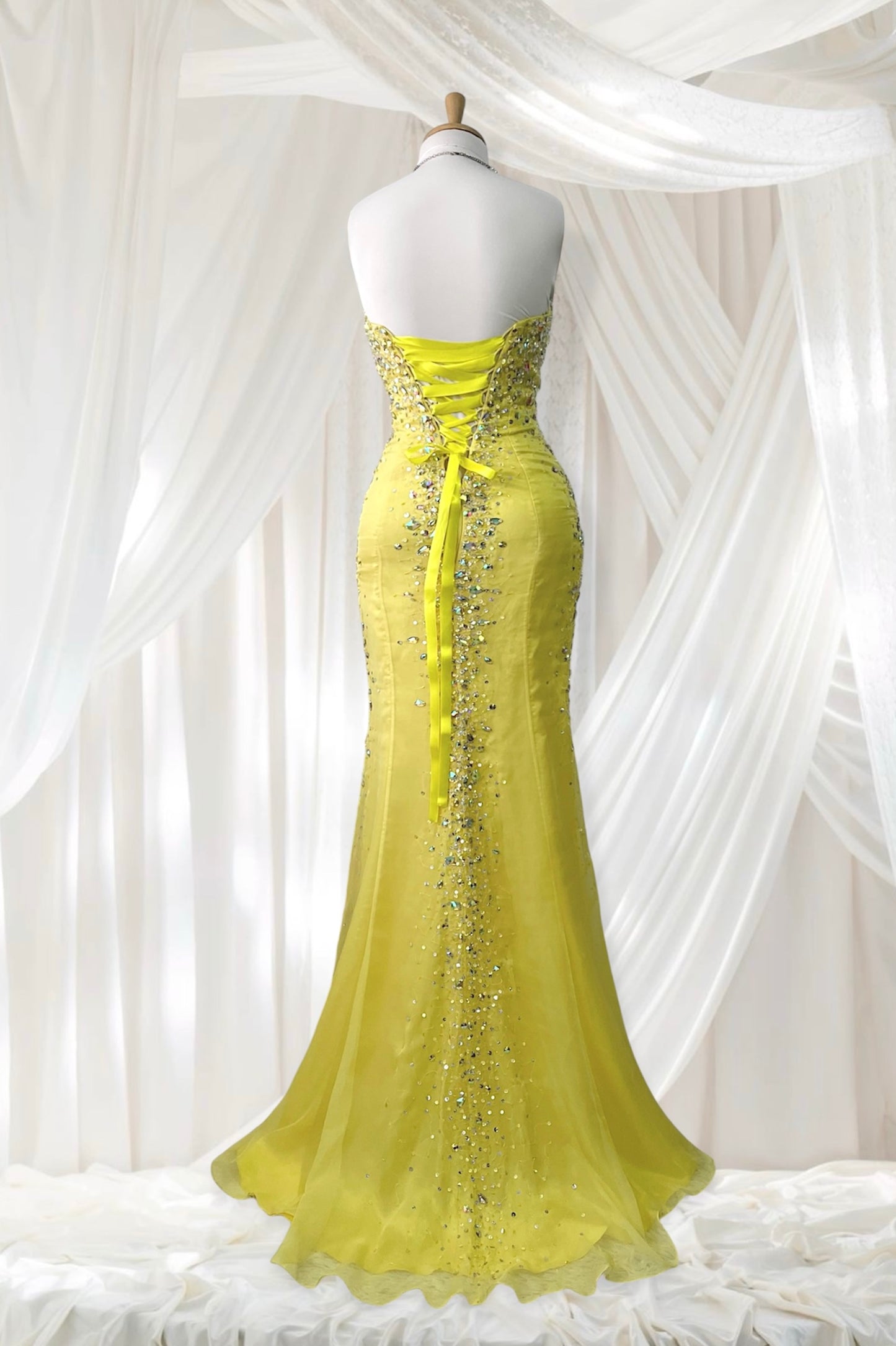 Mermaid style corset dress with exquisite hand embroidered rhinestones-size S