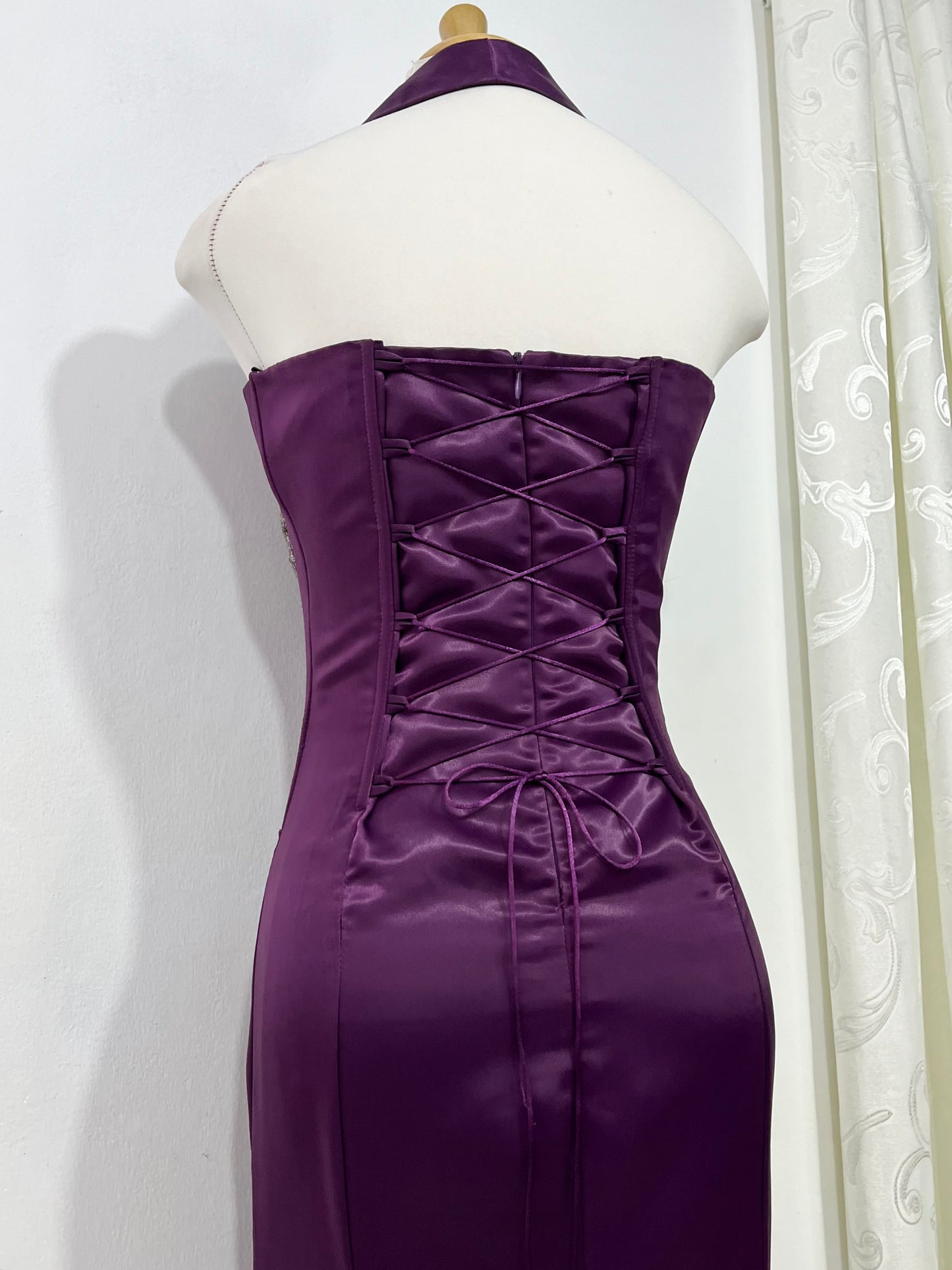 Purple corset dress hand-embroidered with fine embellishments- size S