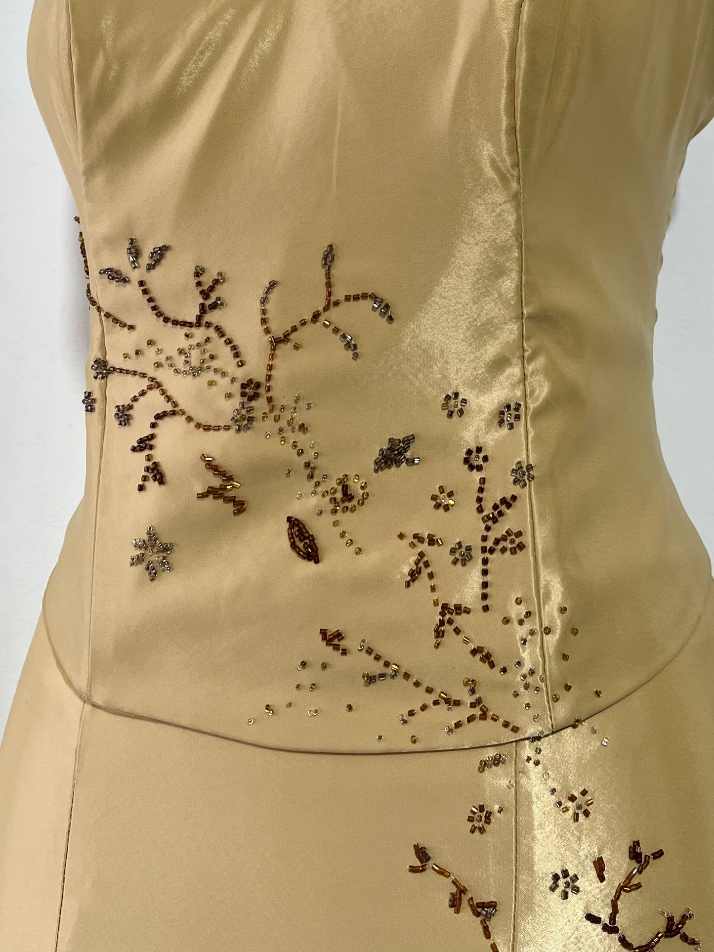 Champagne satin beaded set, 2 pieces, Corset & Maxiskirt - size M/L