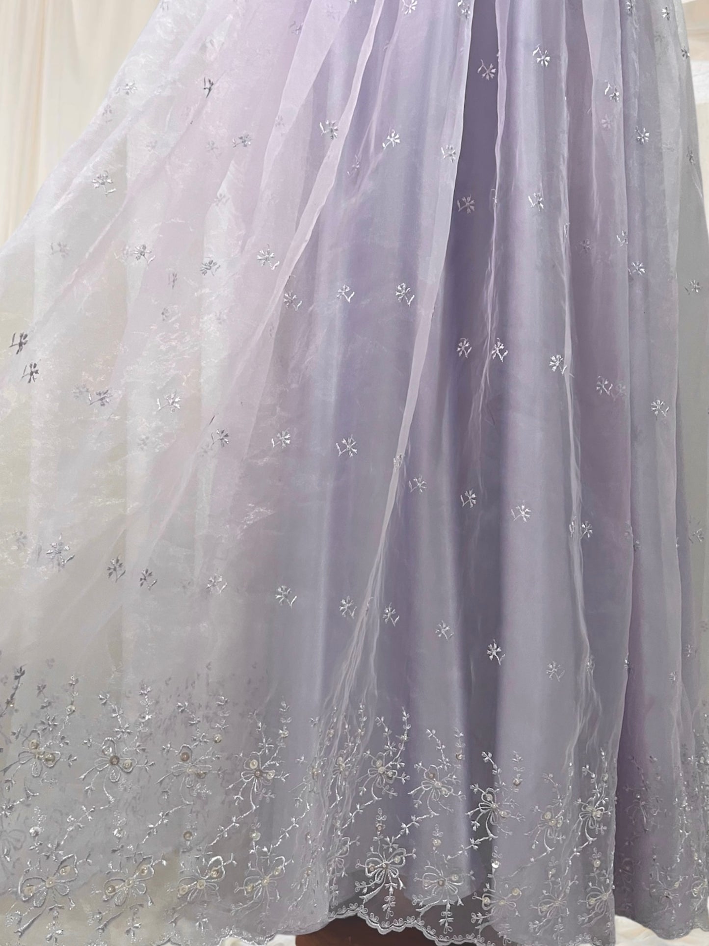 Lavender corset dress with floral embroidery