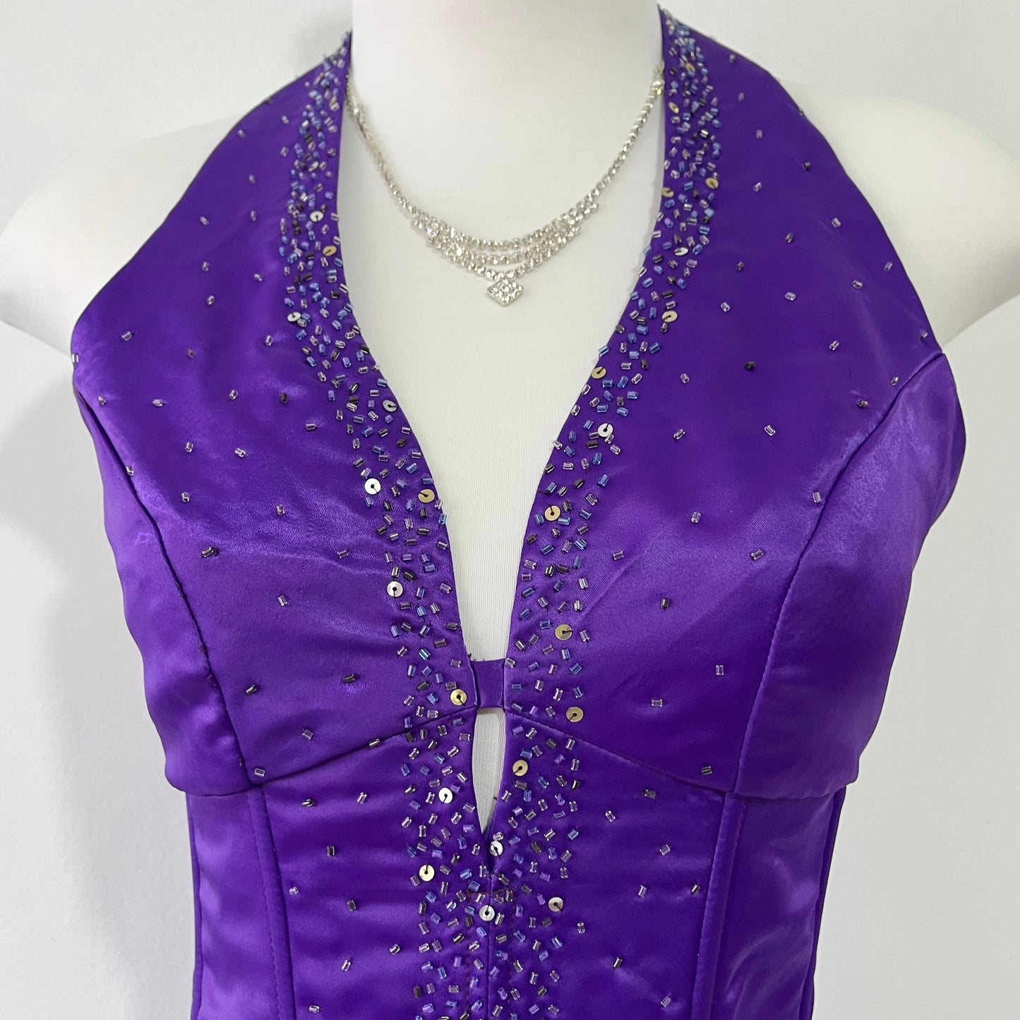 Royal purple corset gown with sequins and bead embellishments-size S