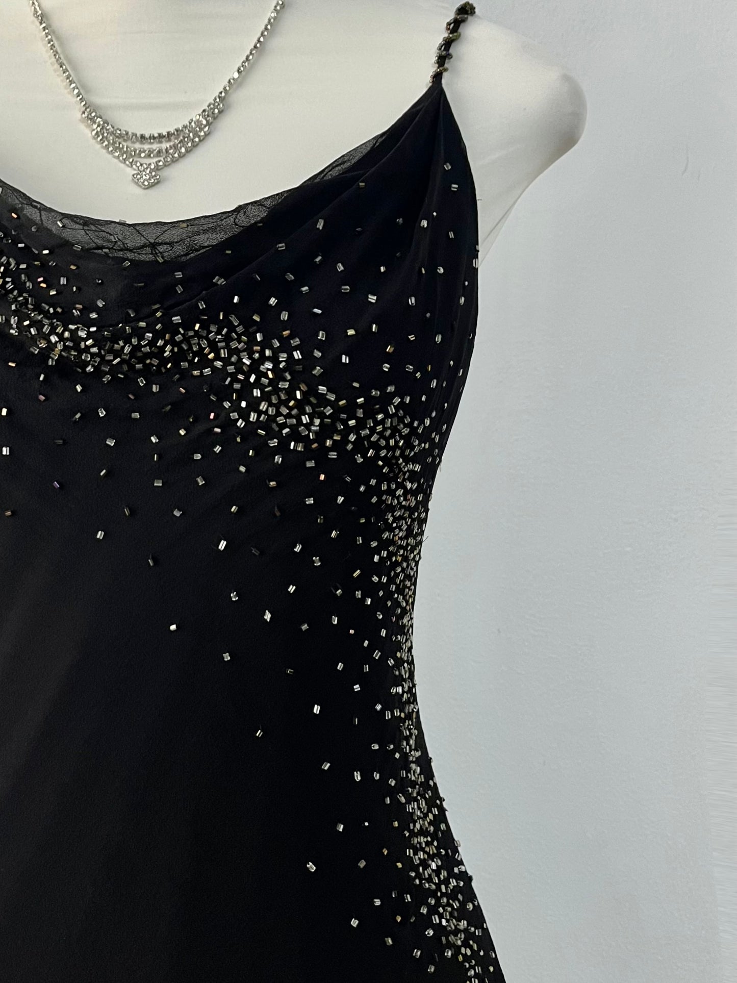 Silk noir dress with embroidered embellishments