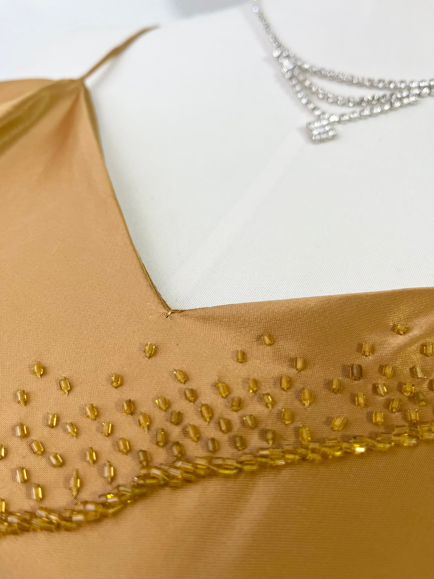 Honey yellow corset dress with hand embroidered rhinestones and beads-size L
