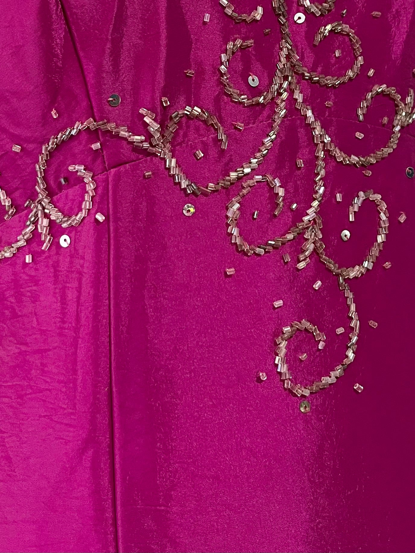 Fuchsia corset dress with exquisite hand sewn beadwork -Size M