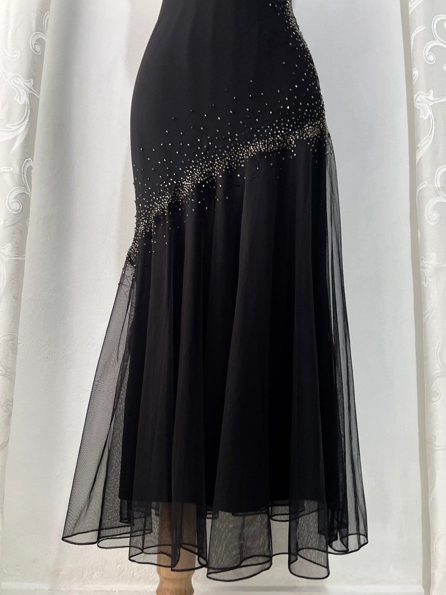 Silk noir dress with embroidered embellishments