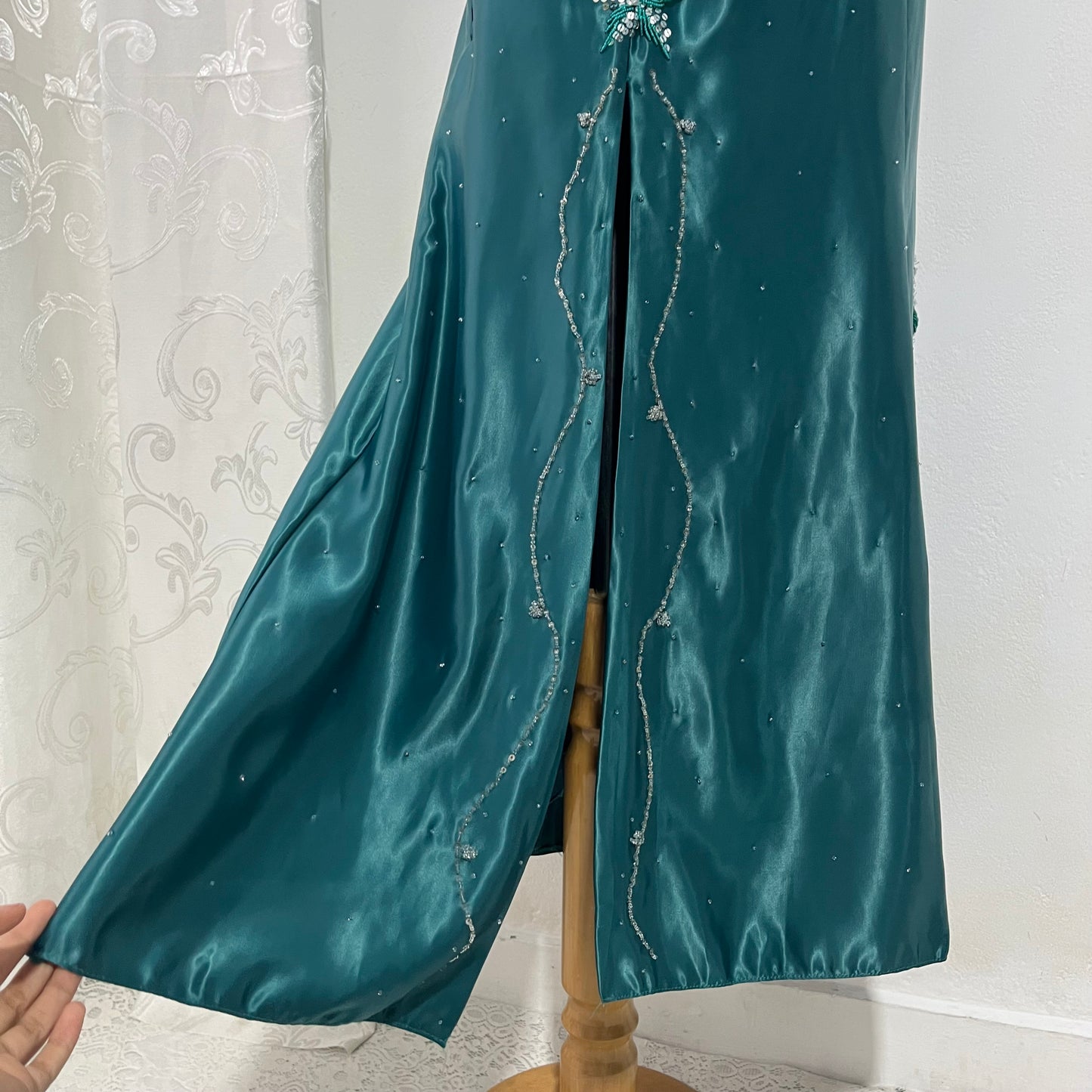 Emerald green corset dress with sequins and rhinestones- size M