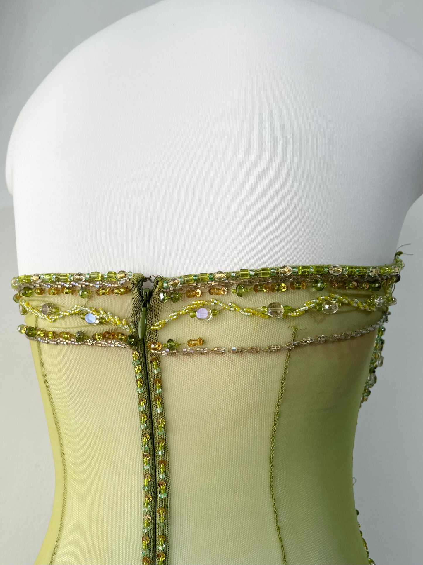 Dreamy fairy olive green dress with rhinestone and bead embroidery