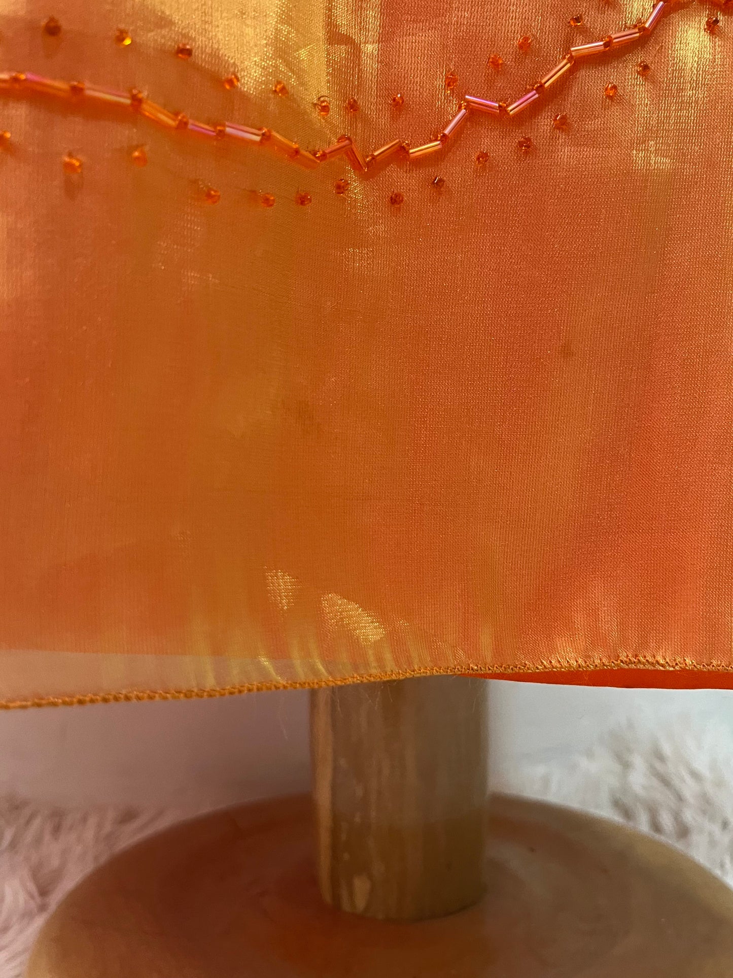 Gradient amber gown with asymmetrical overskirt and beaded embroidery-size S