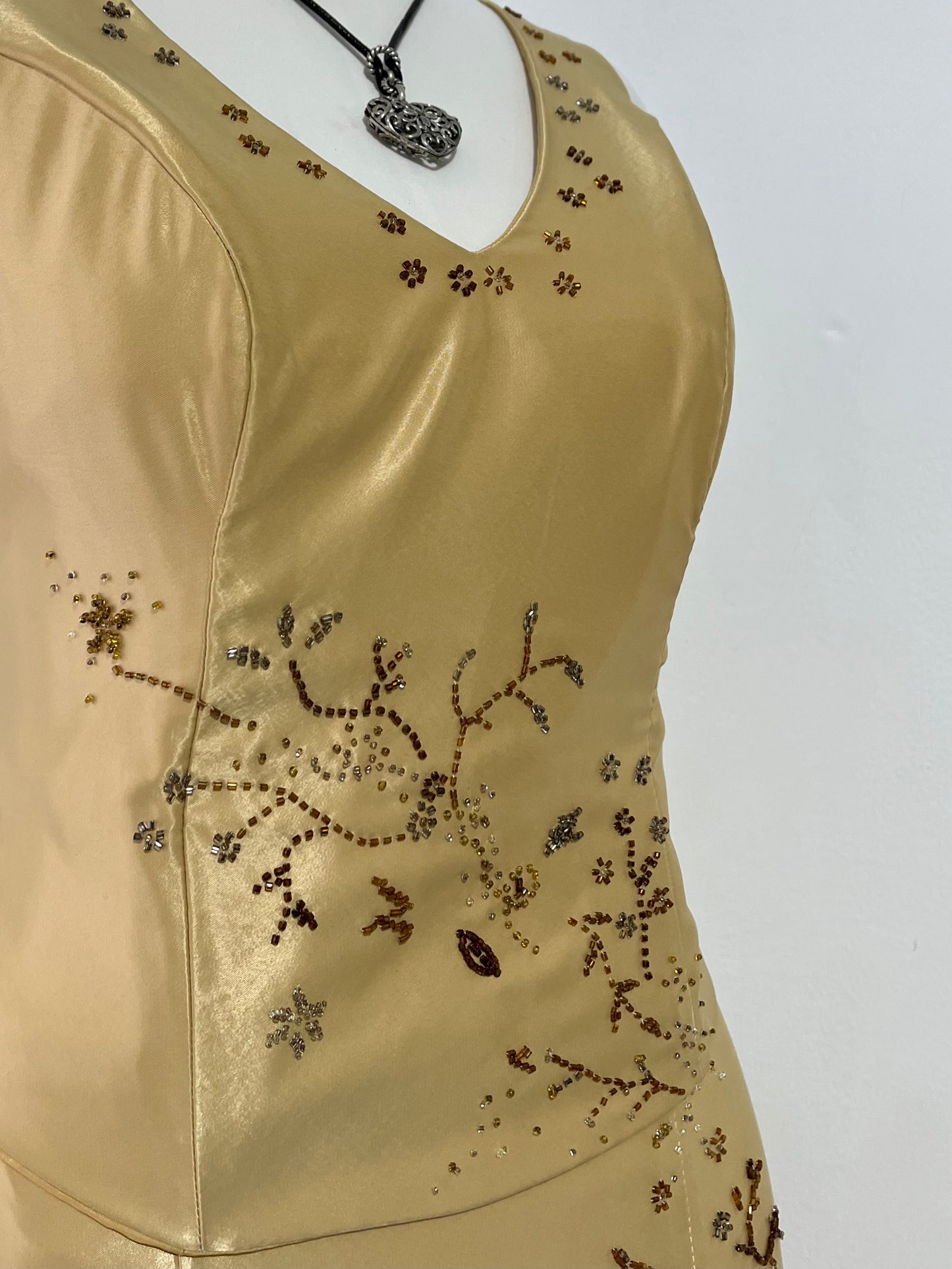 Champagne satin beaded set, 2 pieces, Corset & Maxiskirt - size M/L