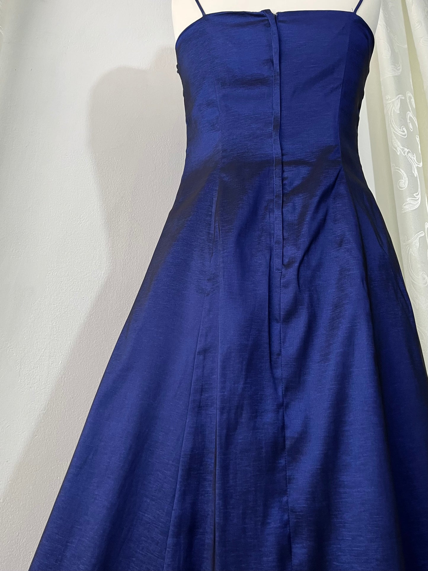 Captivating deep navy blue gown + Mesh cape with embroidery designs- Size M