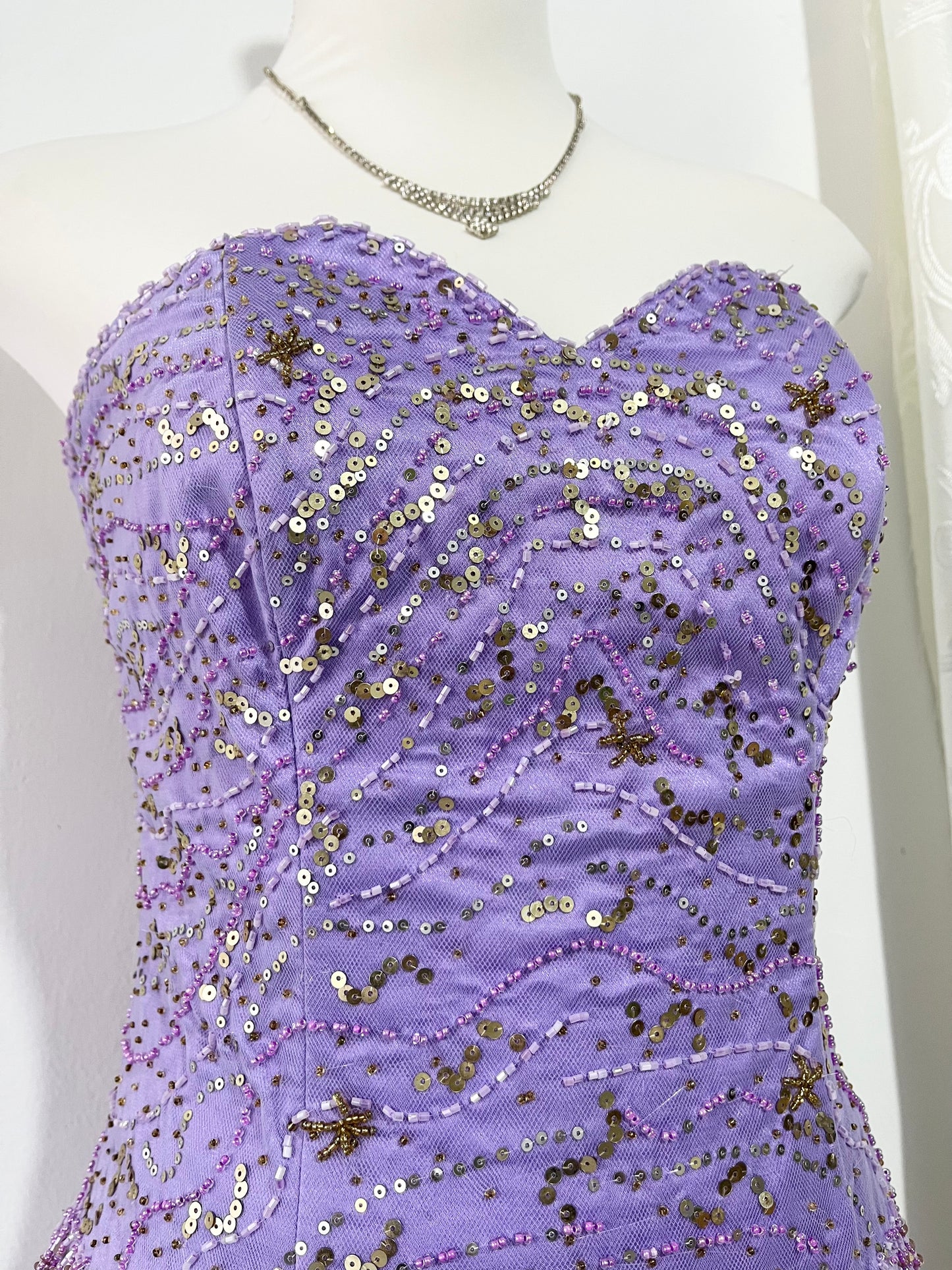 Lilac corset princess dress with exquisite embroidery of embellishments and sequins- size S