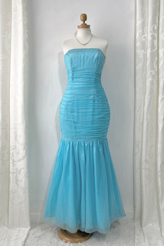 Light blue mermaid-style corset dress with silver sparkles-size S