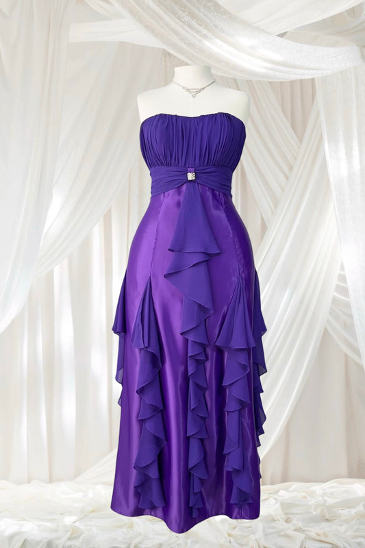 Royal purple corset gown with ruffles