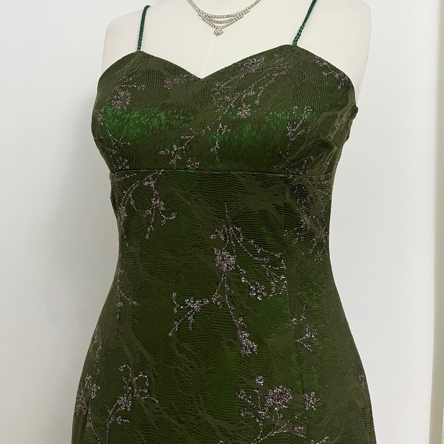 Vintage Y2K green dress with gray ang silver mesh - Size M