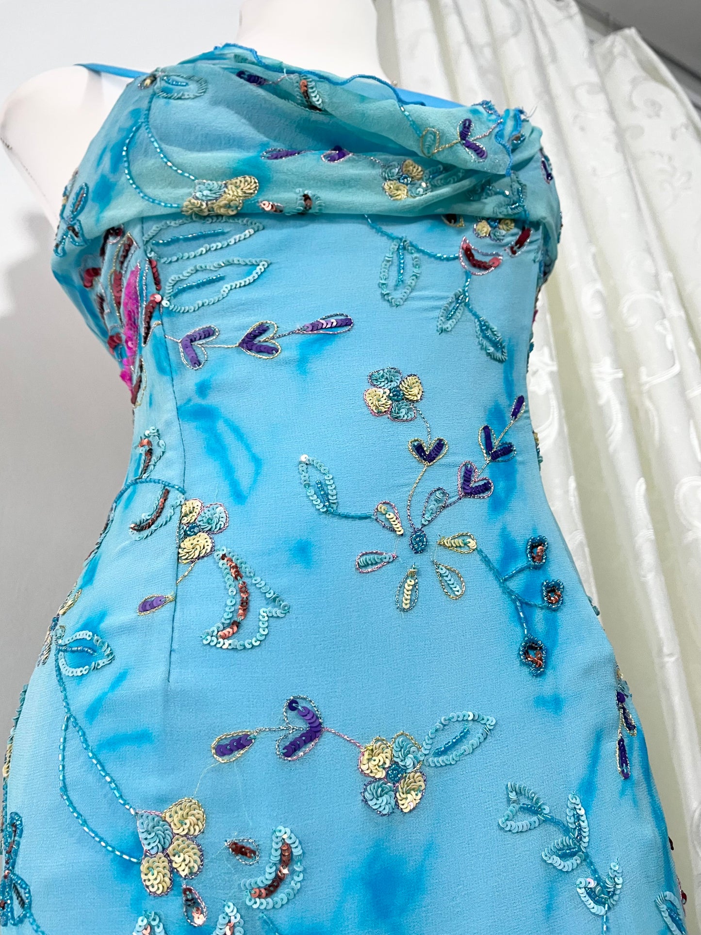 Silk fairy dress with exquisite sequin embroidery and embellishments  - Size M