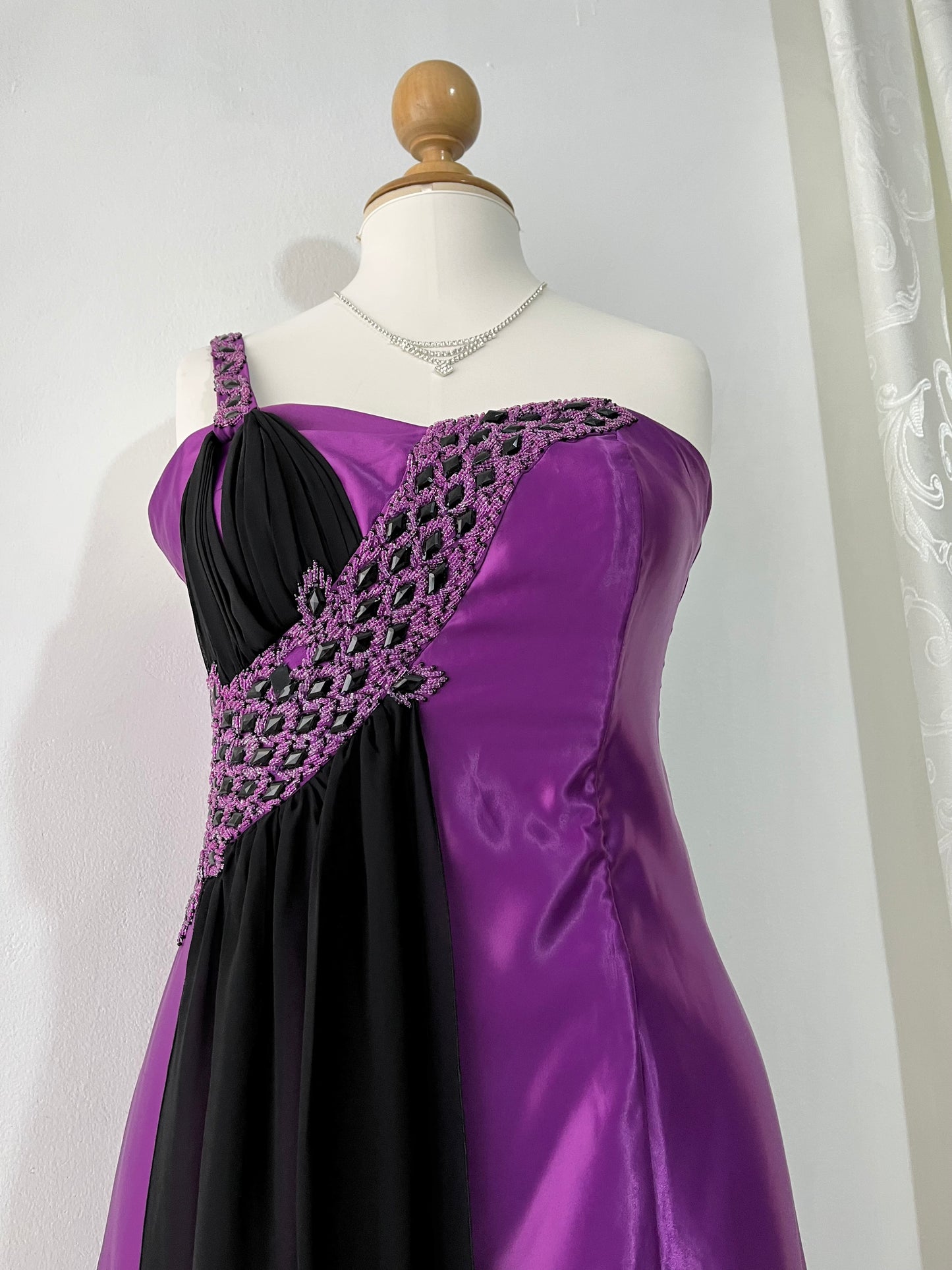 Asymmetrical corset gown dress with exquisite hand embroidery beads and rhinestones