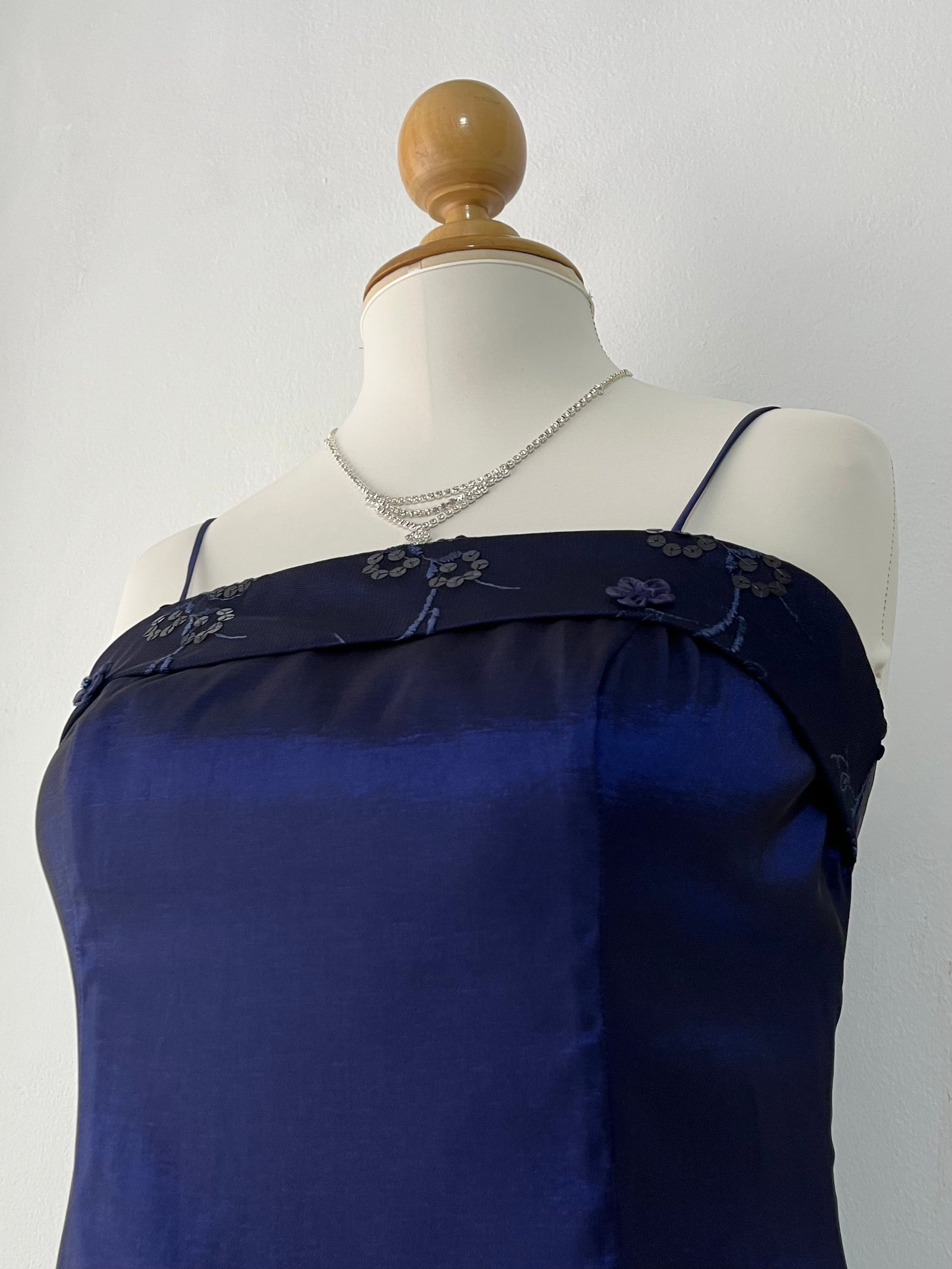 Captivating deep navy blue gown + Mesh cape with embroidery designs- Size M