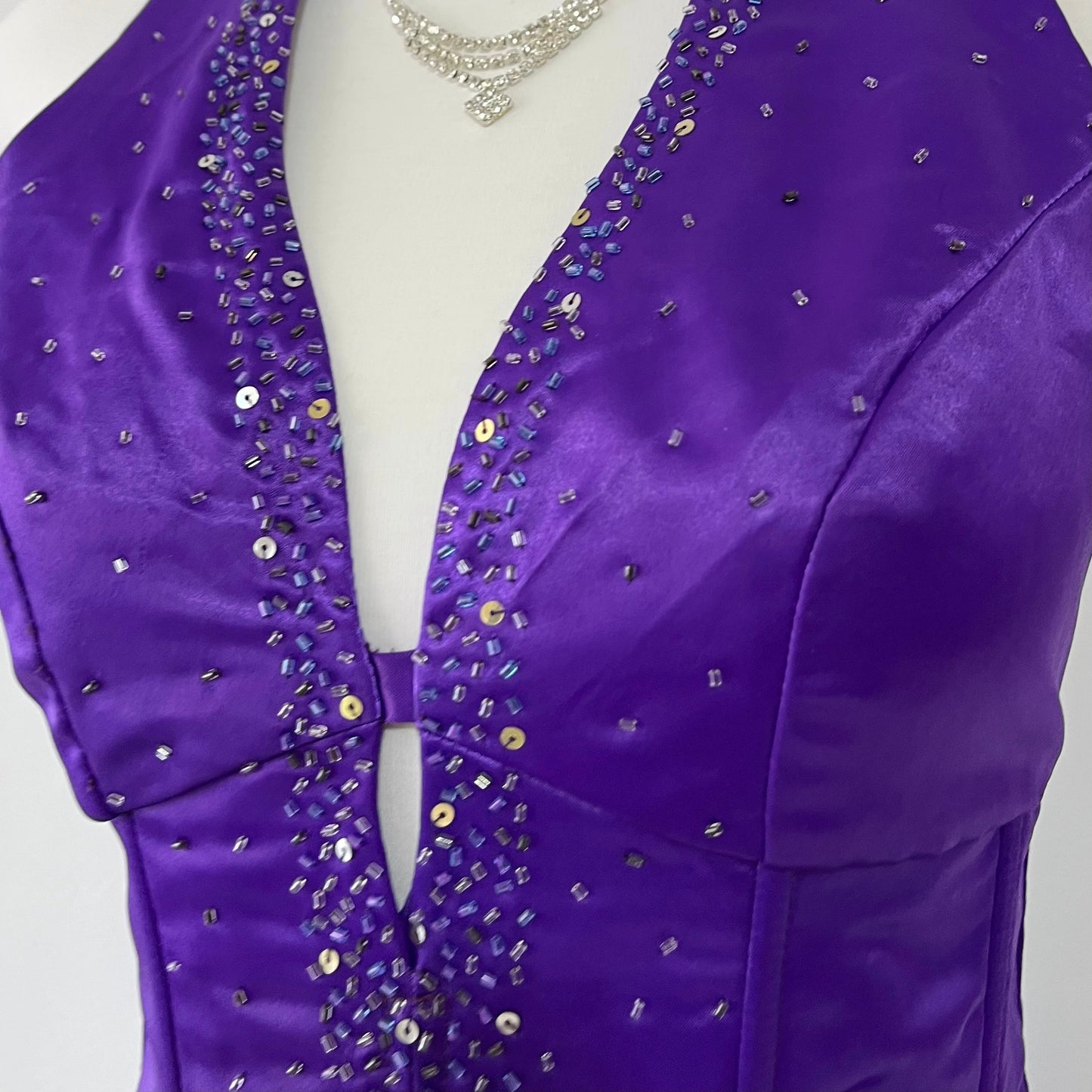 Royal purple corset gown with sequins and bead embellishments-size S
