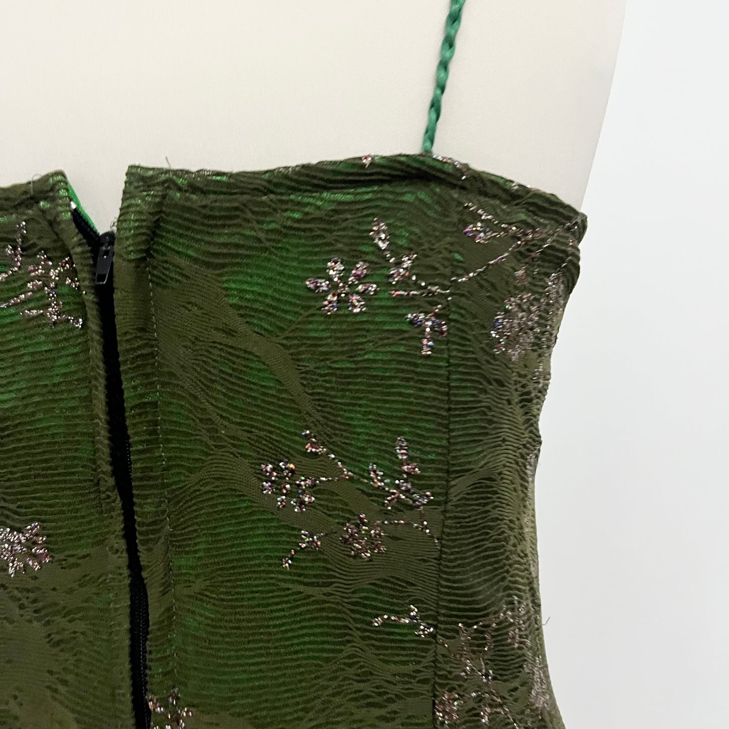 Vintage Y2K green dress with gray ang silver mesh - Size M