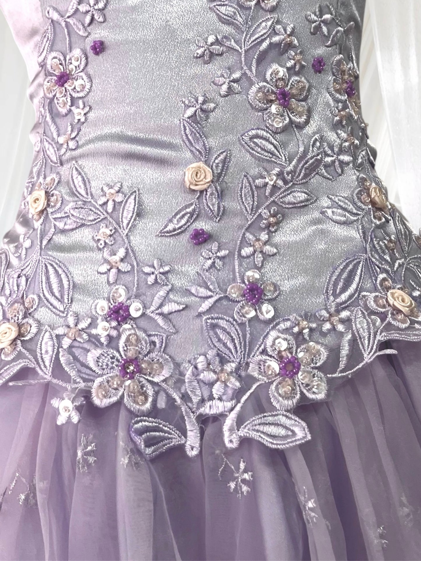 Lavender corset dress with floral embroidery
