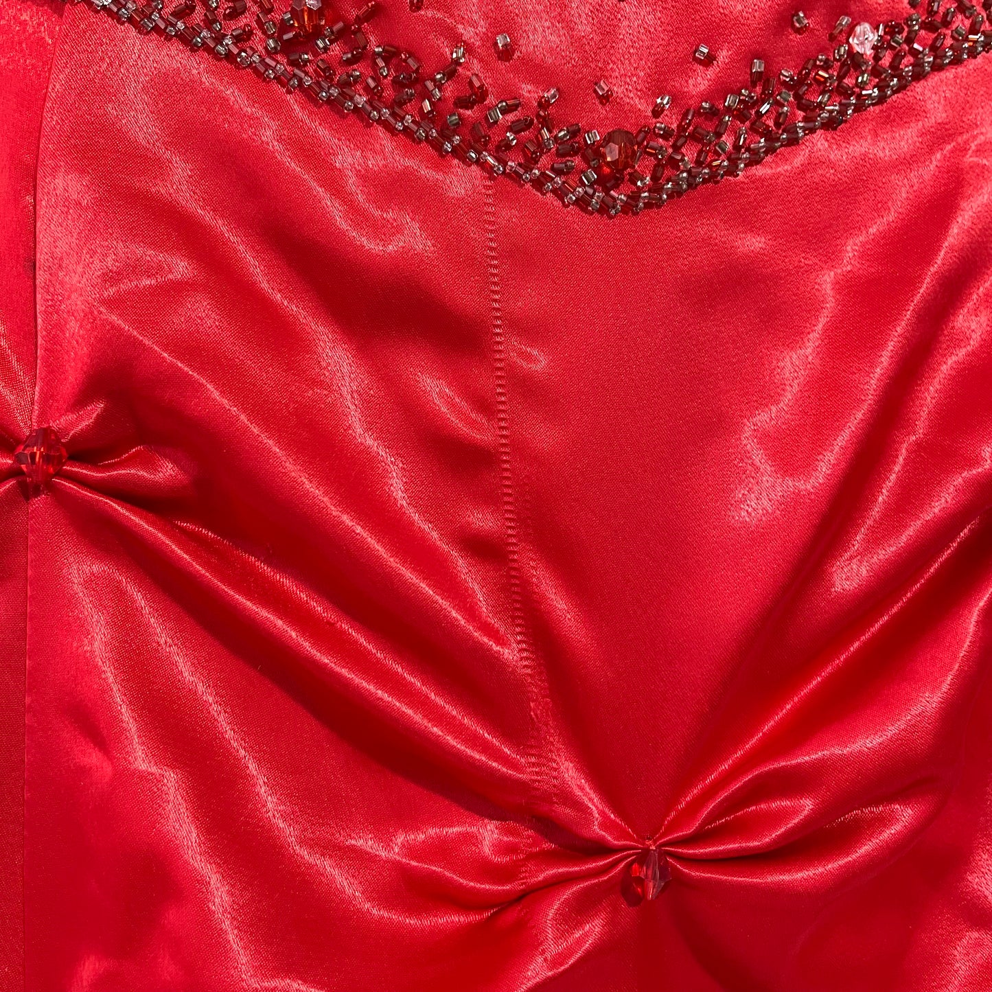 Red strapless corset evening gown with sequins and hand-sewn rhinestones- size M/L