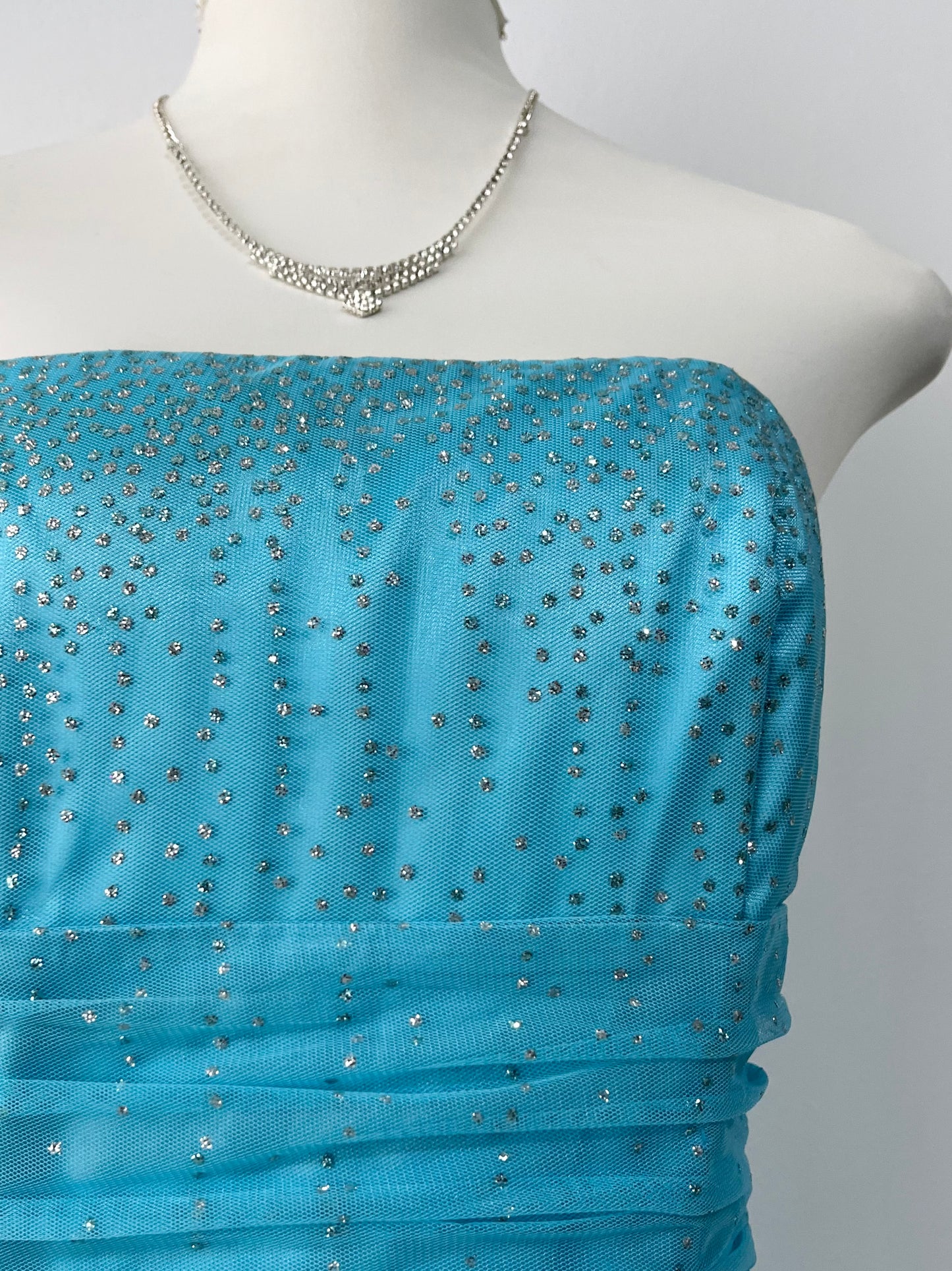 Light blue mermaid-style corset dress with silver sparkles-size S