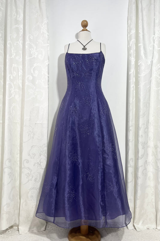 Captivating purple gown dress with exquisite hand embroidered sequins- Size L/XL