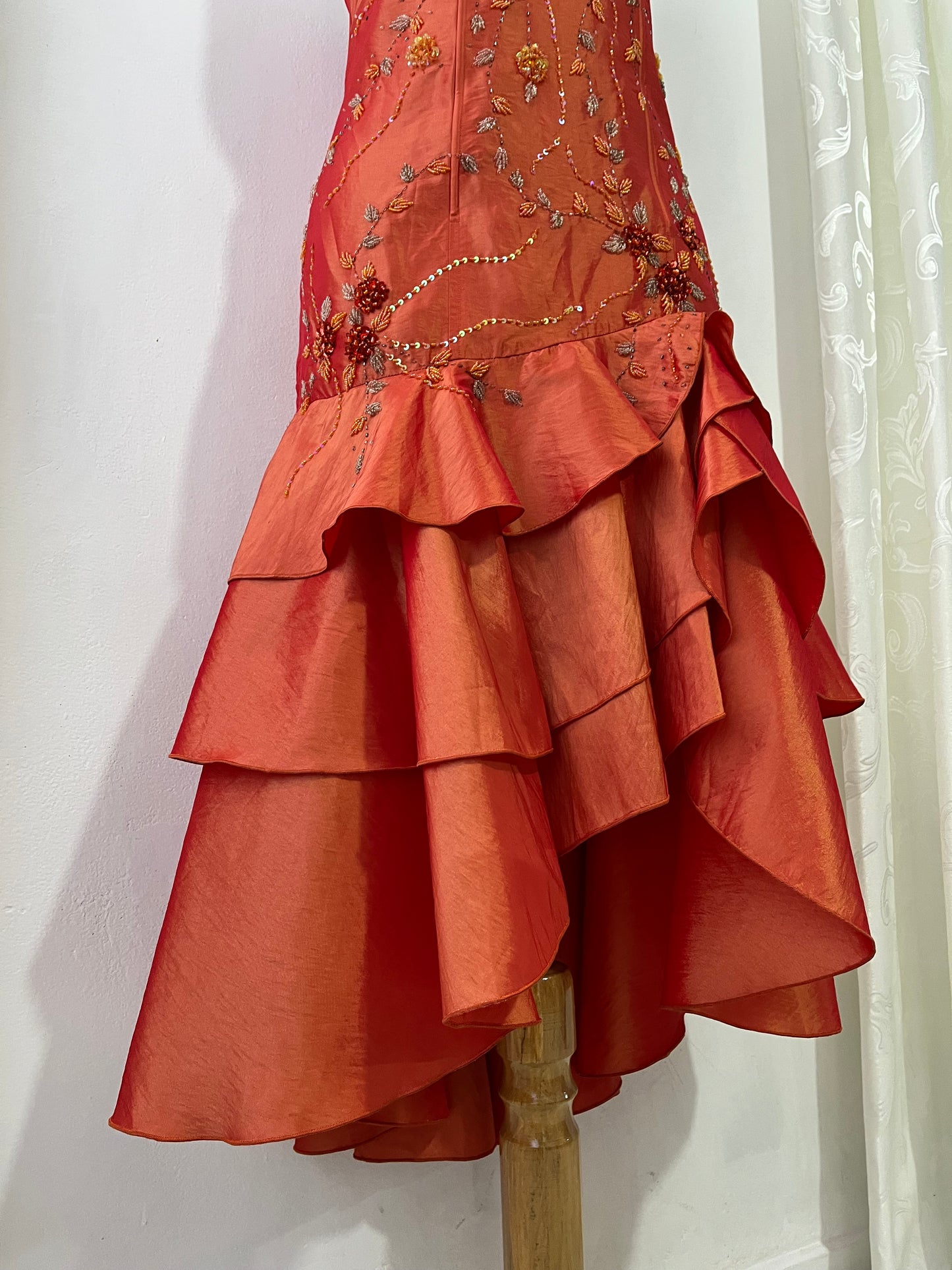 Amber taffeta corset dress decorated with exquisite hand-embroidered beads-size L