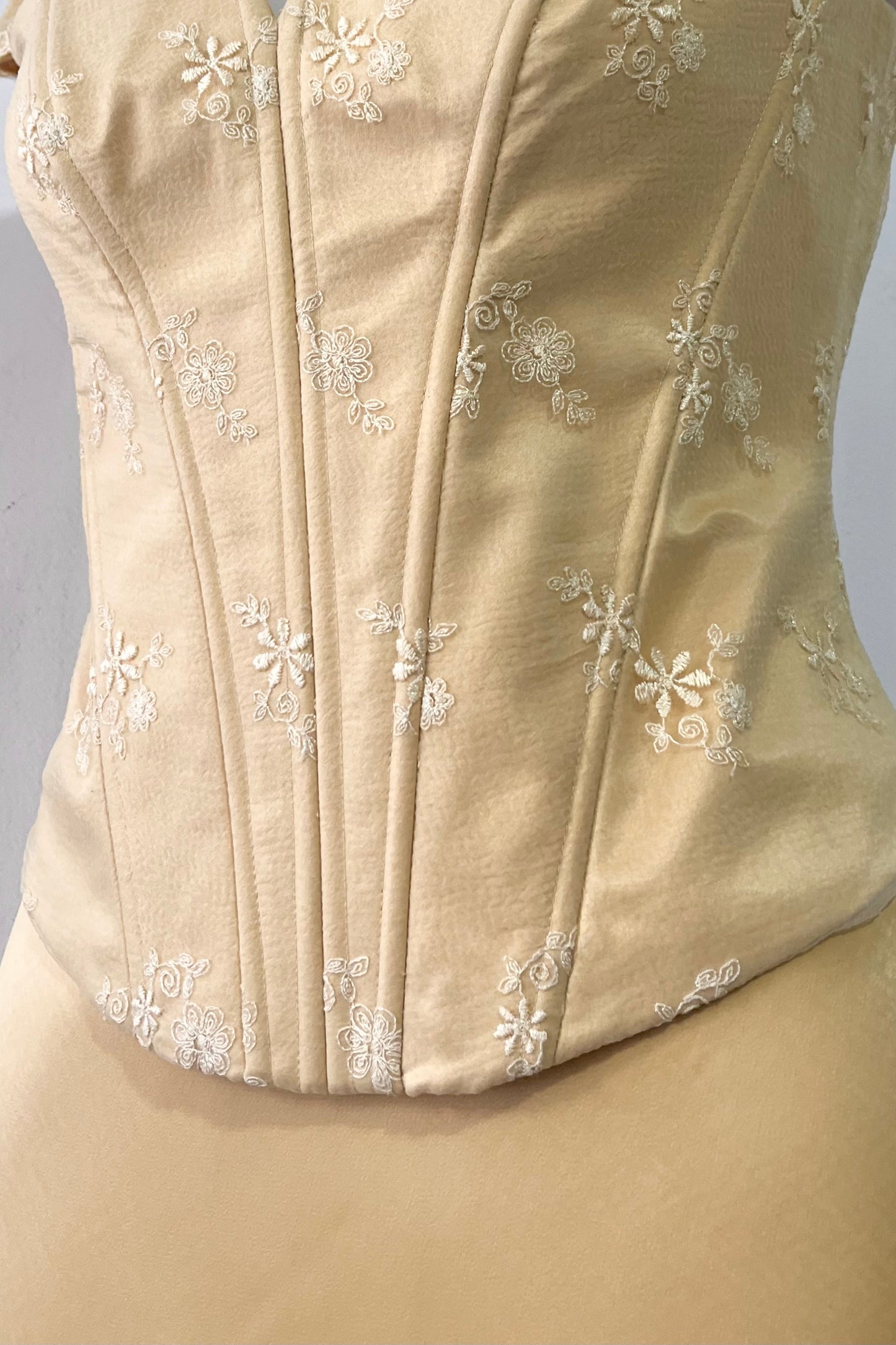 Pale gold satin silk set 2 piece corset and maxi skirt- Size M